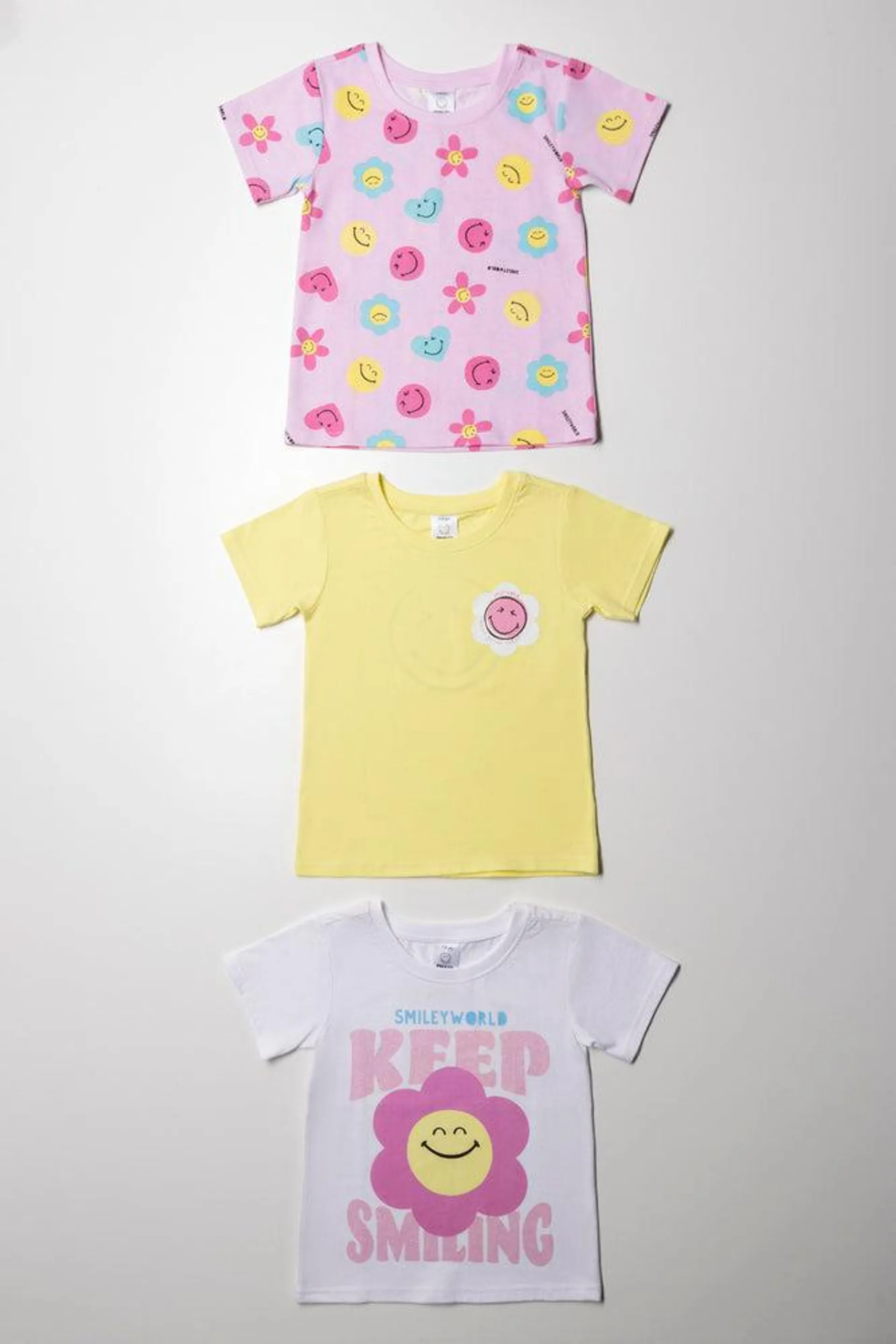 SmileyWorld 3 Pack T-Shirts White, Pink And Yellow