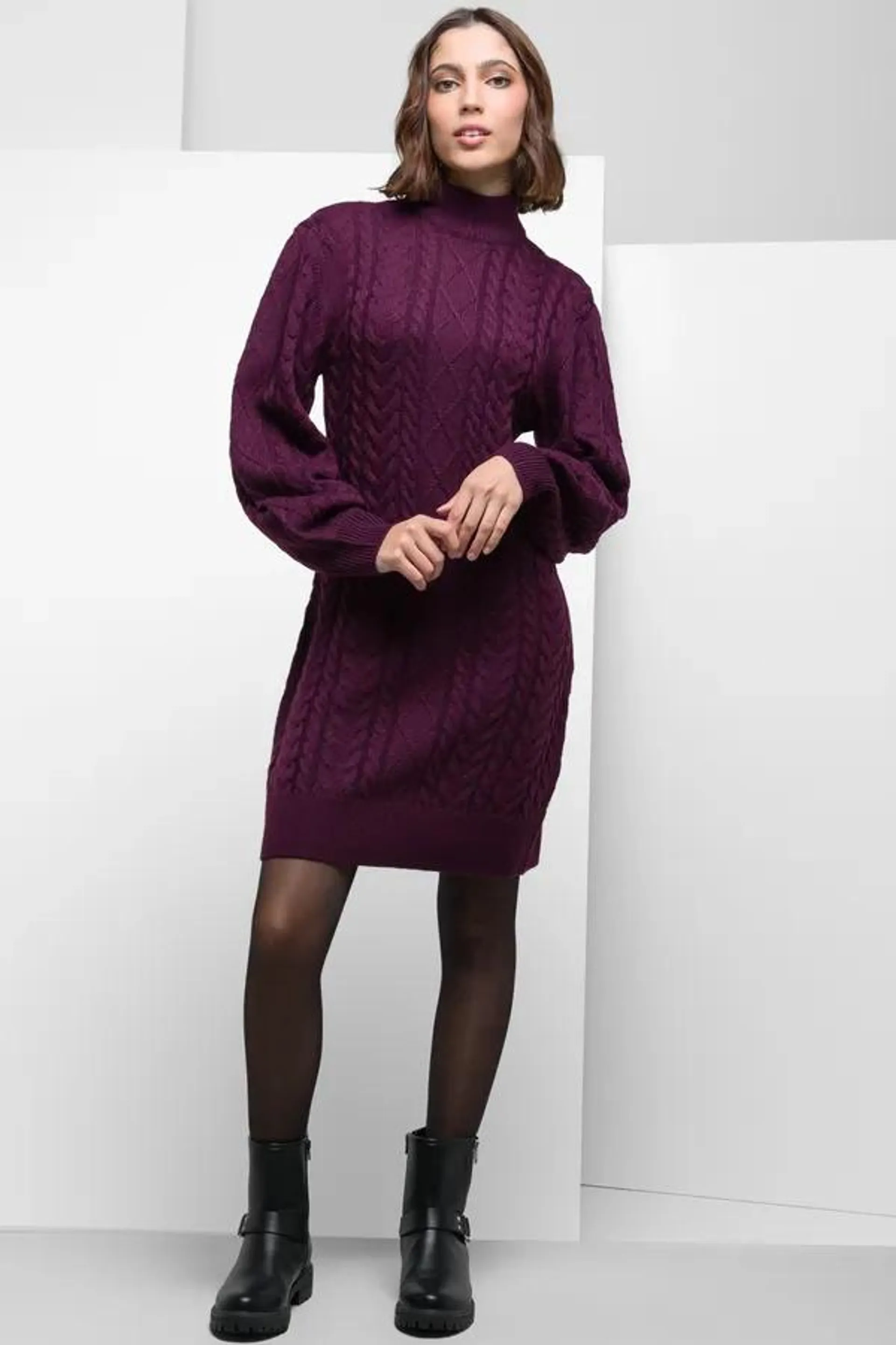 Chunky column jersey dress dark purple