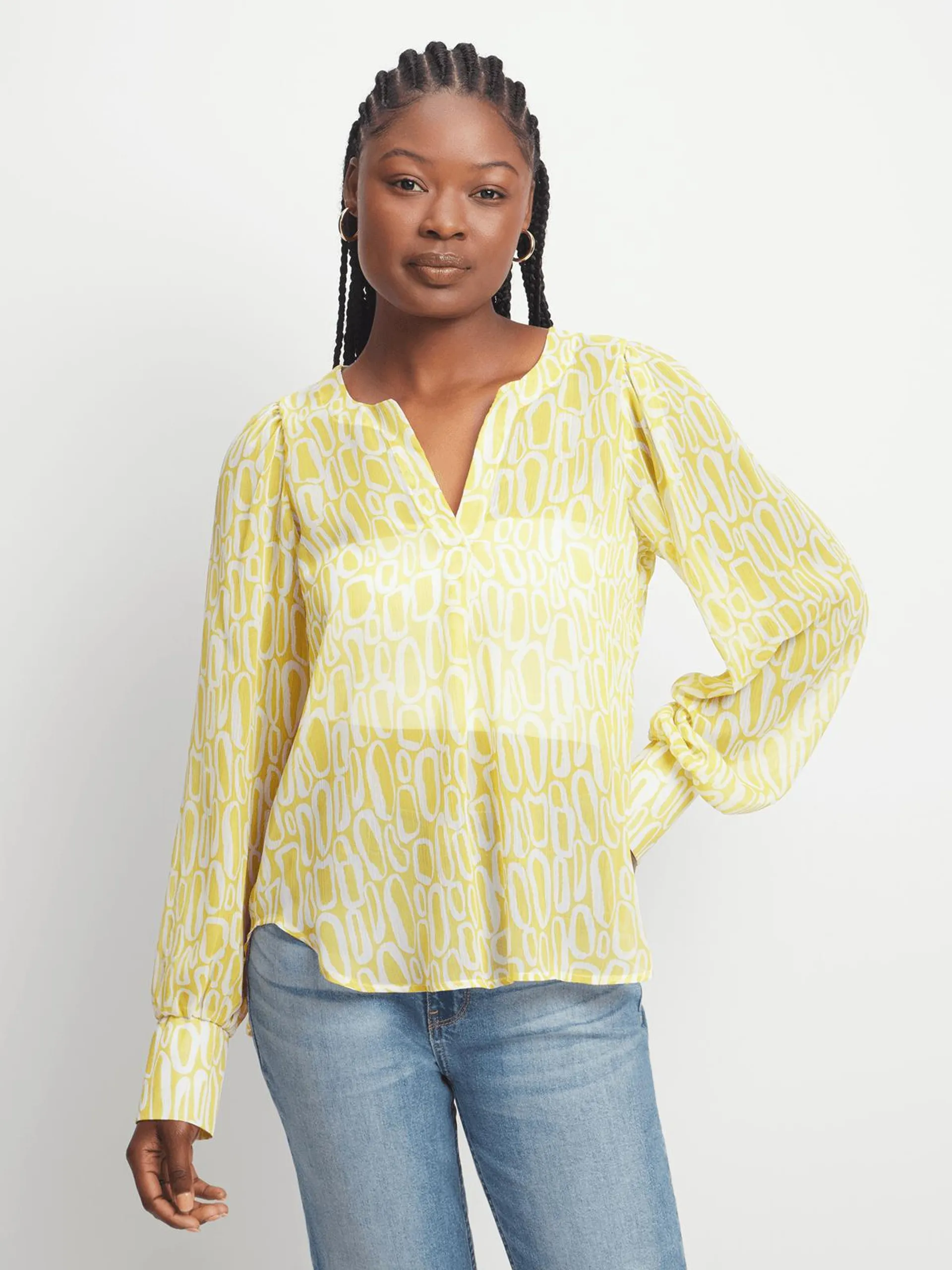 Jet Women's Yellow/White Chiffon Blouse