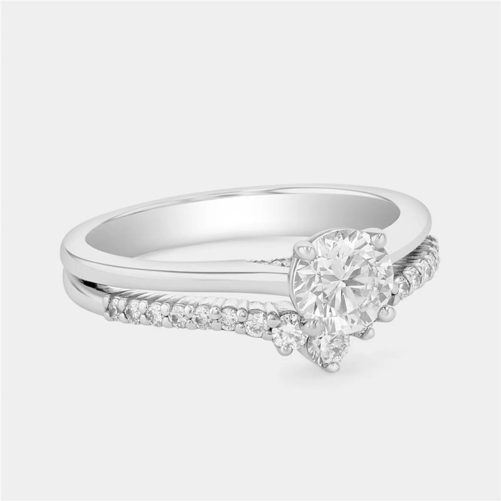 White Gold 0.99ct Lab Grown Diamond Solitaire Wishbone Twinset Ring