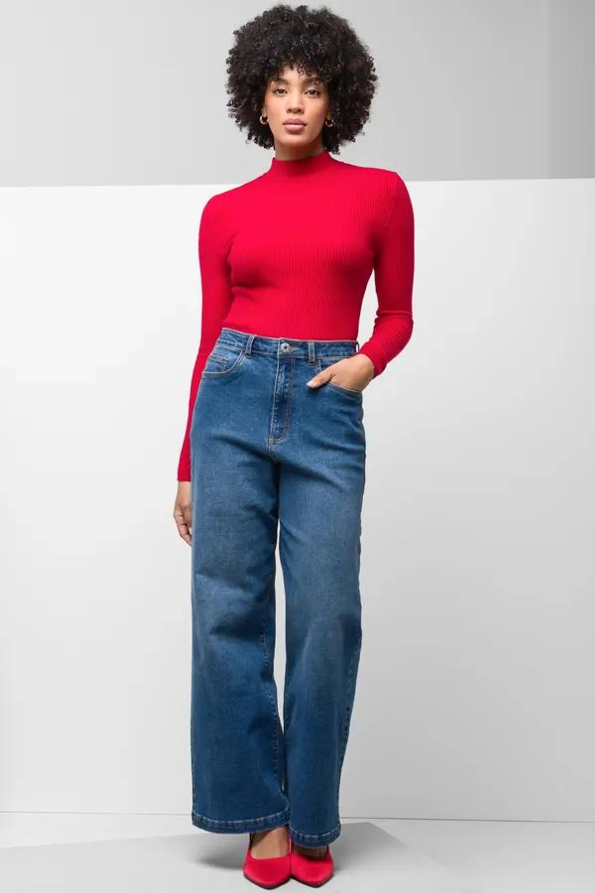 High waist wide leg denim jeans blue