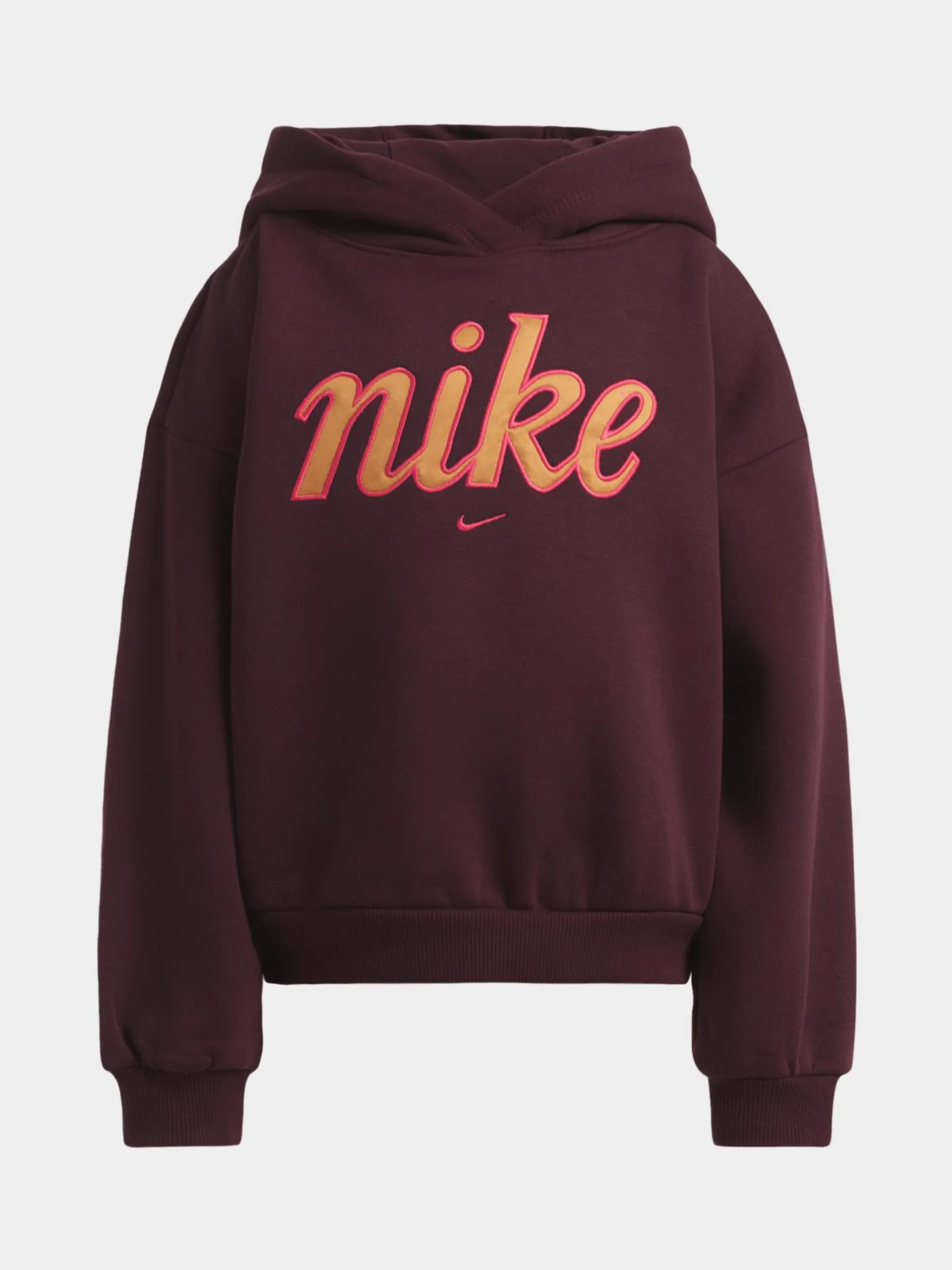 Nike Girls Kids Club Fleece Boxy Burgundy Hoodie