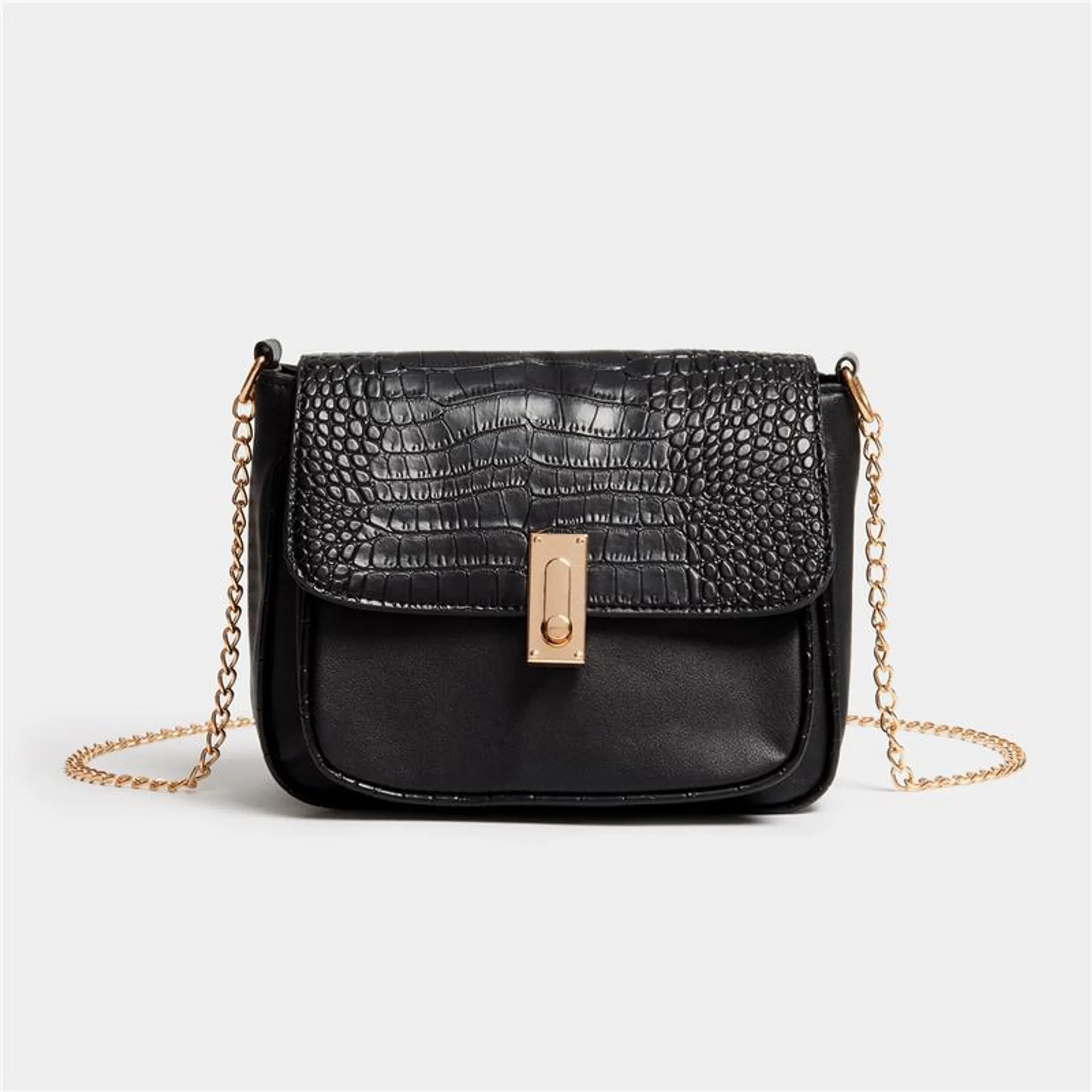 Women's Black Faux Croc Crossbody Bag