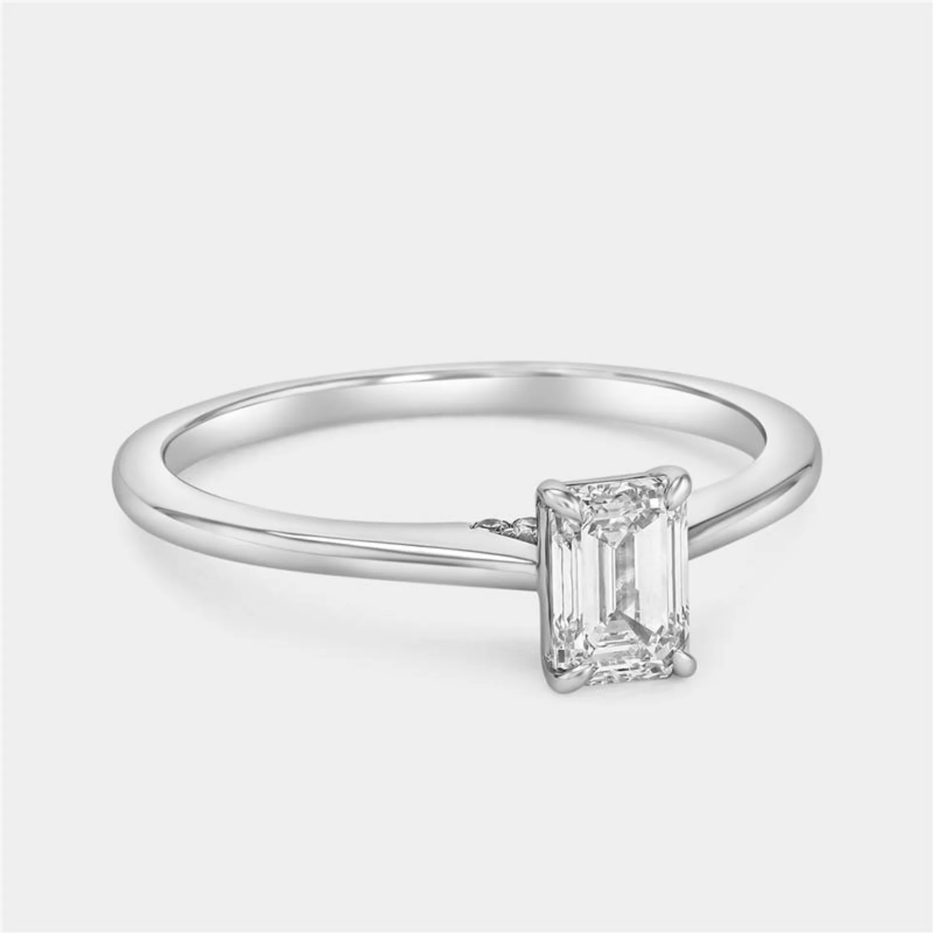 White Gold 0.6ct Lab Grown Diamond Solitaire Emerald-Cut Ring