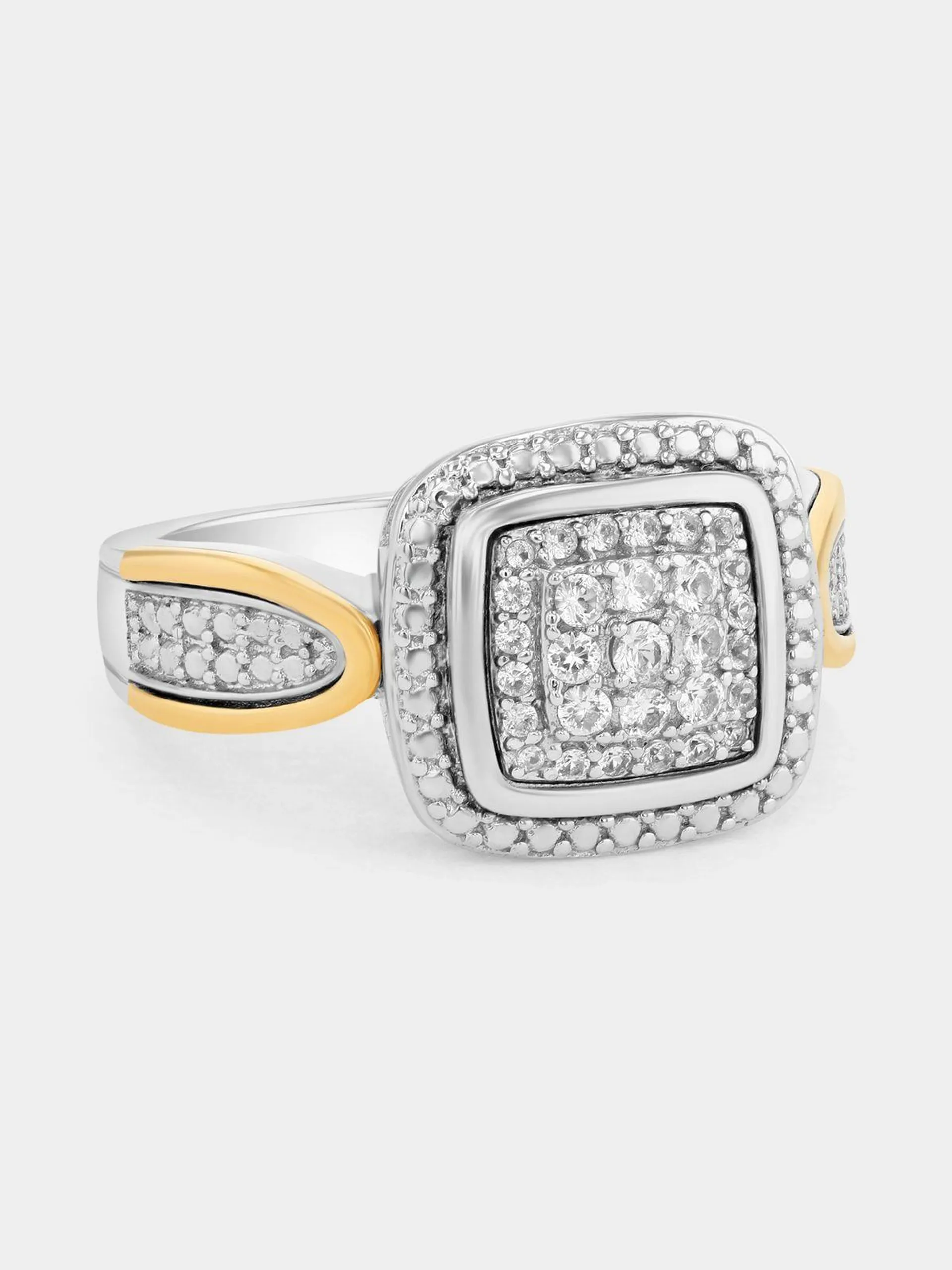 Yellow Gold & Sterling Silver White Sapphire Cushion Halo Ring