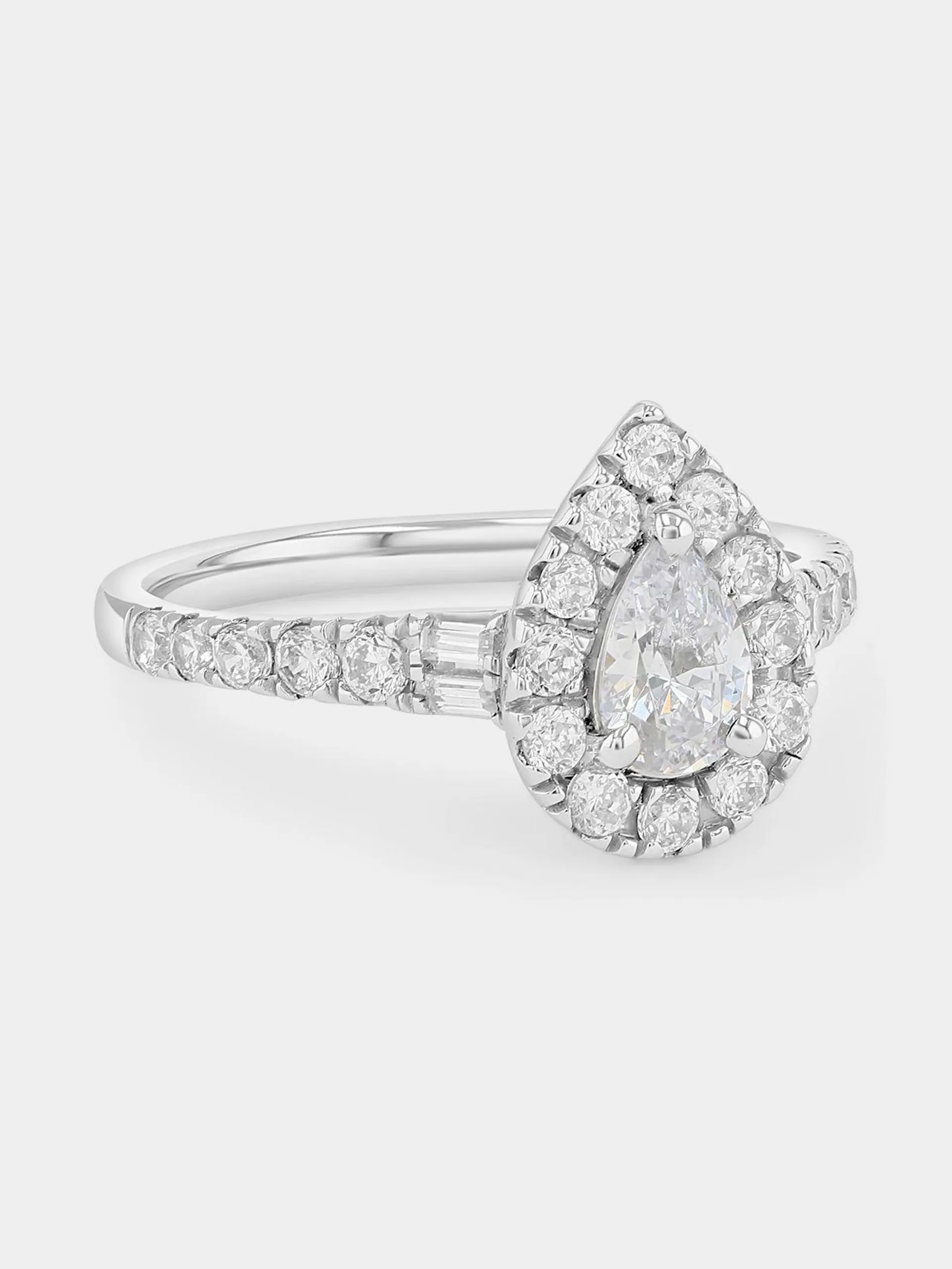 White Gold 1ct Lab Grown Diamond Pear Halo Ring