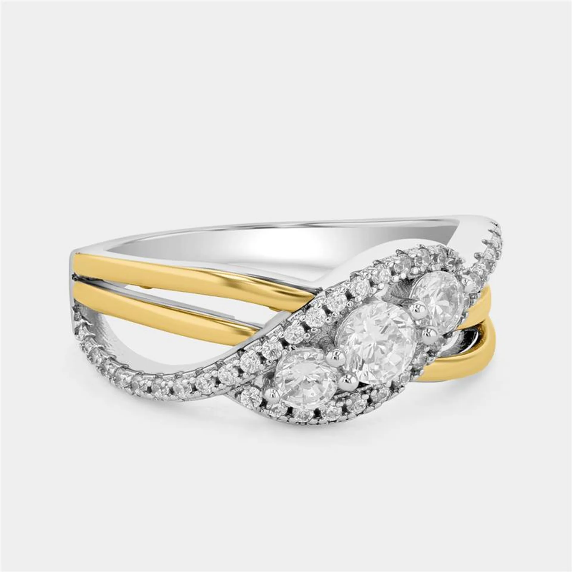 Yellow Gold & Sterling Silver Cubic Zirconia Trilogy Twist Ring