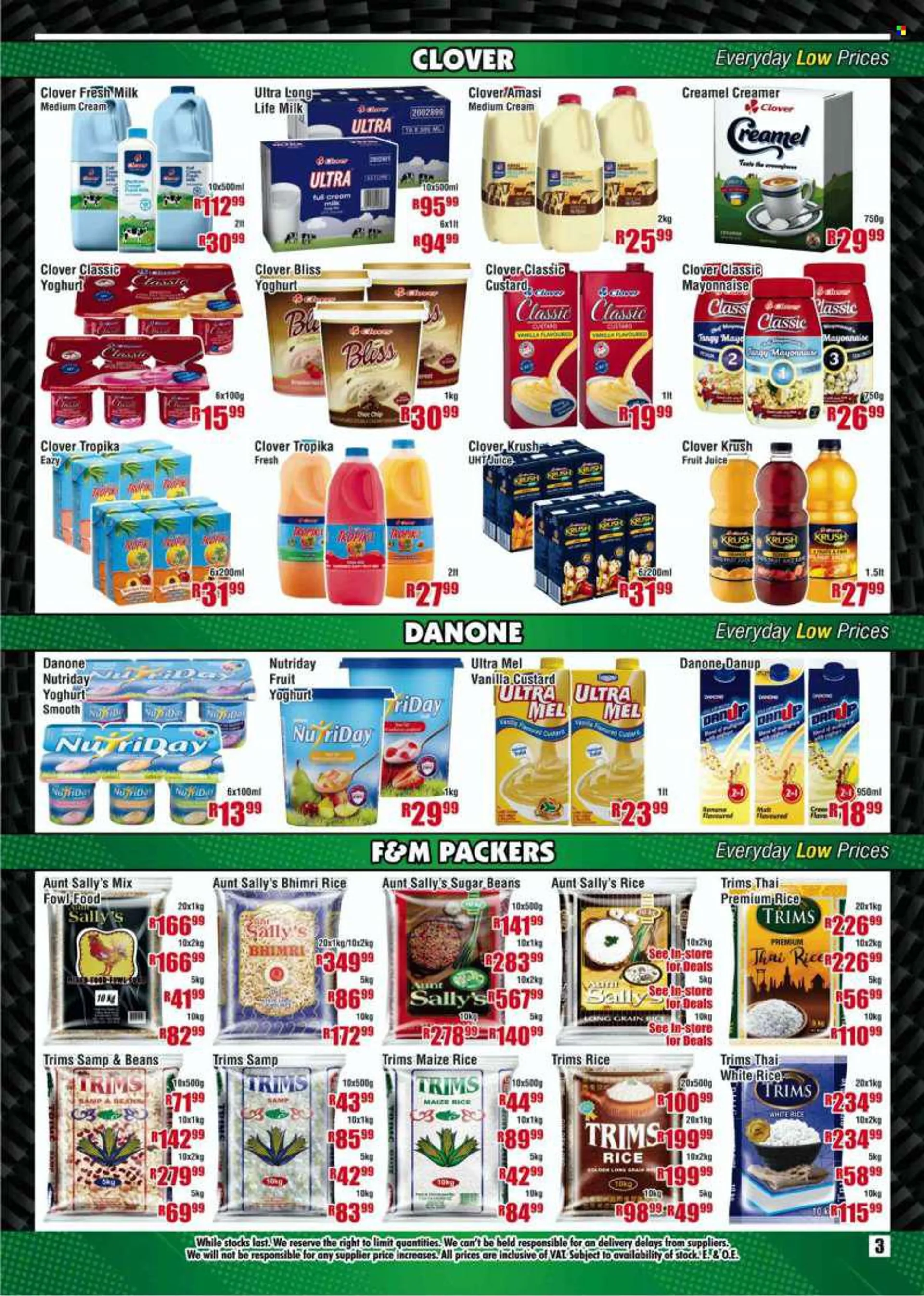 Devland catalogue  - 22/07/2022 - 24/08/2022 - Sales products - beans, mango, strawberries, orange, Danone, NutriDay, amasi, creamer, mayonnaise, Mars, malt, rice, white rice, long grain rice, fruit juice, juice, Tropika. Page 3.
