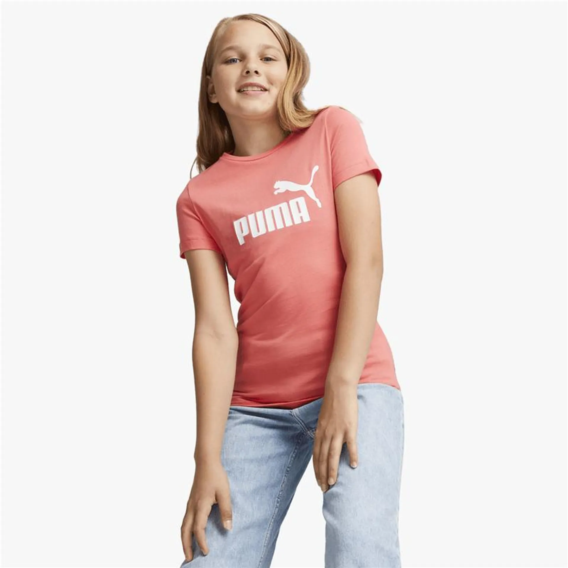 Girls Puma Essential Logo Coral Tee