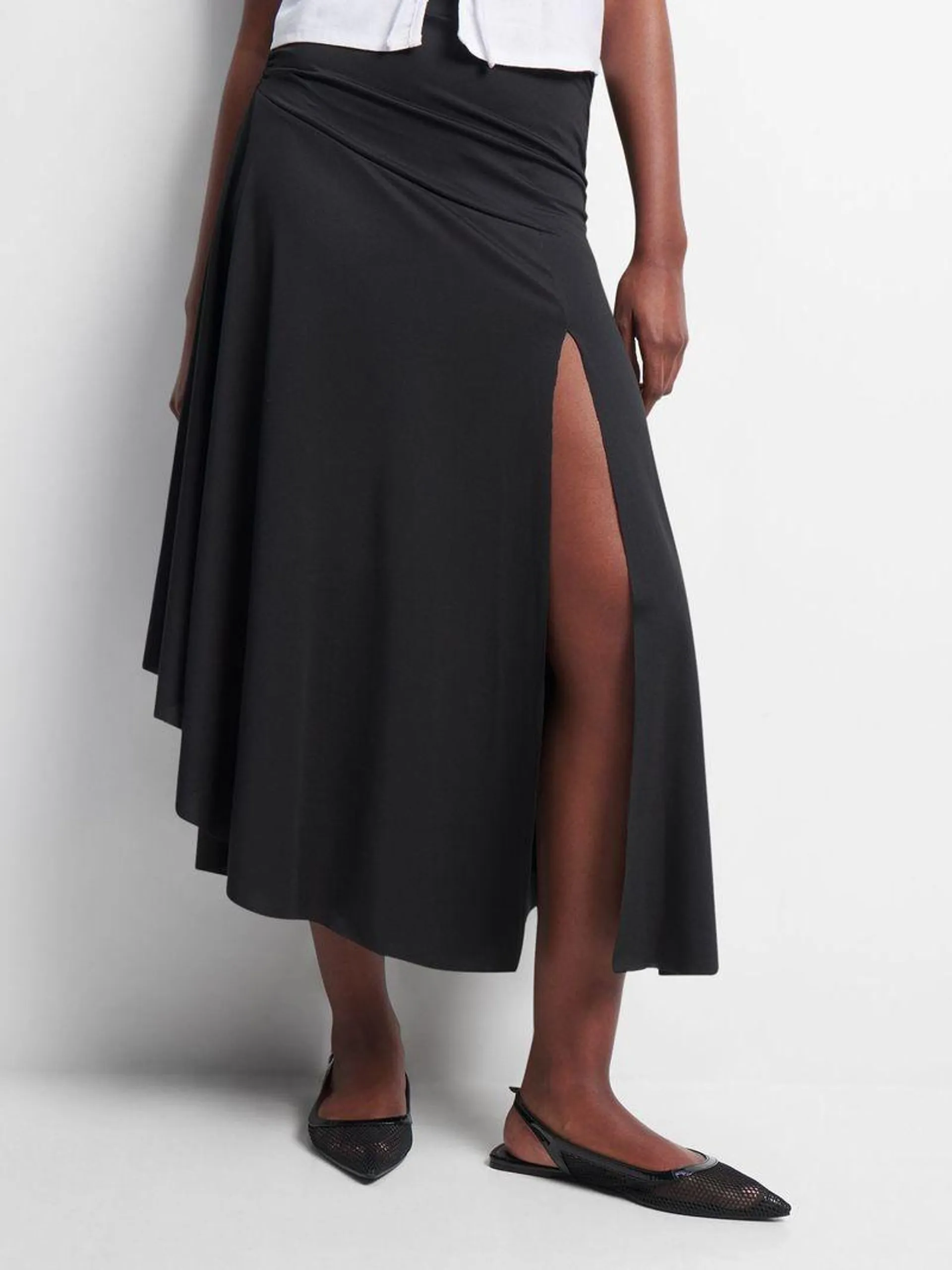 Women's Black ITY Assymetric Skirt with Ruched Bask