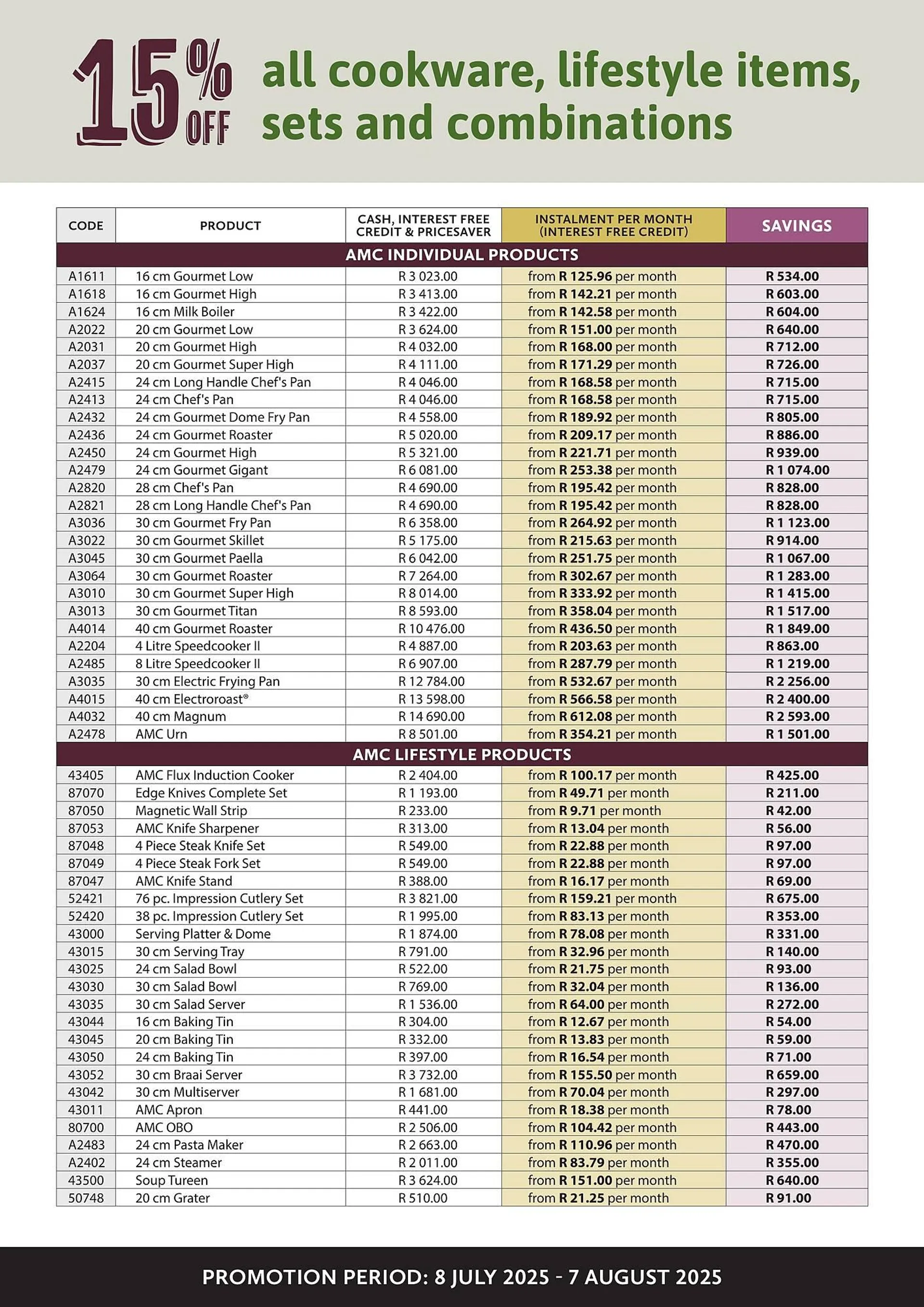 AMC Cookware catalogue from 8 July to 8 August 2025 - Catalogue Page 1