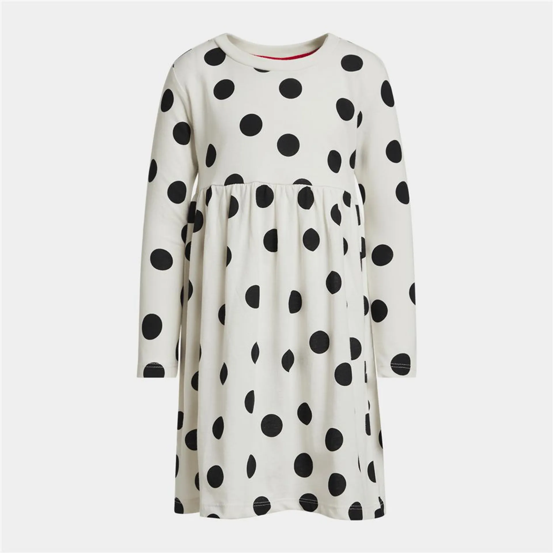 Younger Girl's Milk & Black Polka Dot Print Tiered Dress