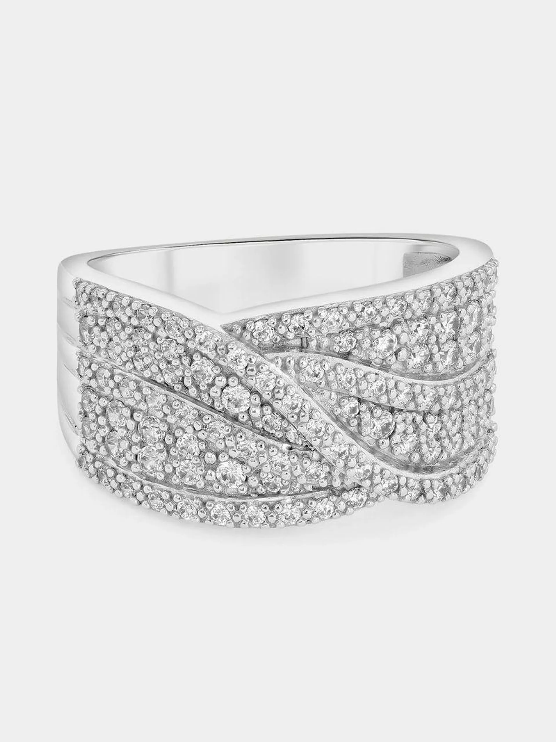 Sterling Silver Cubic Zirconia Pavé Crossover Ring