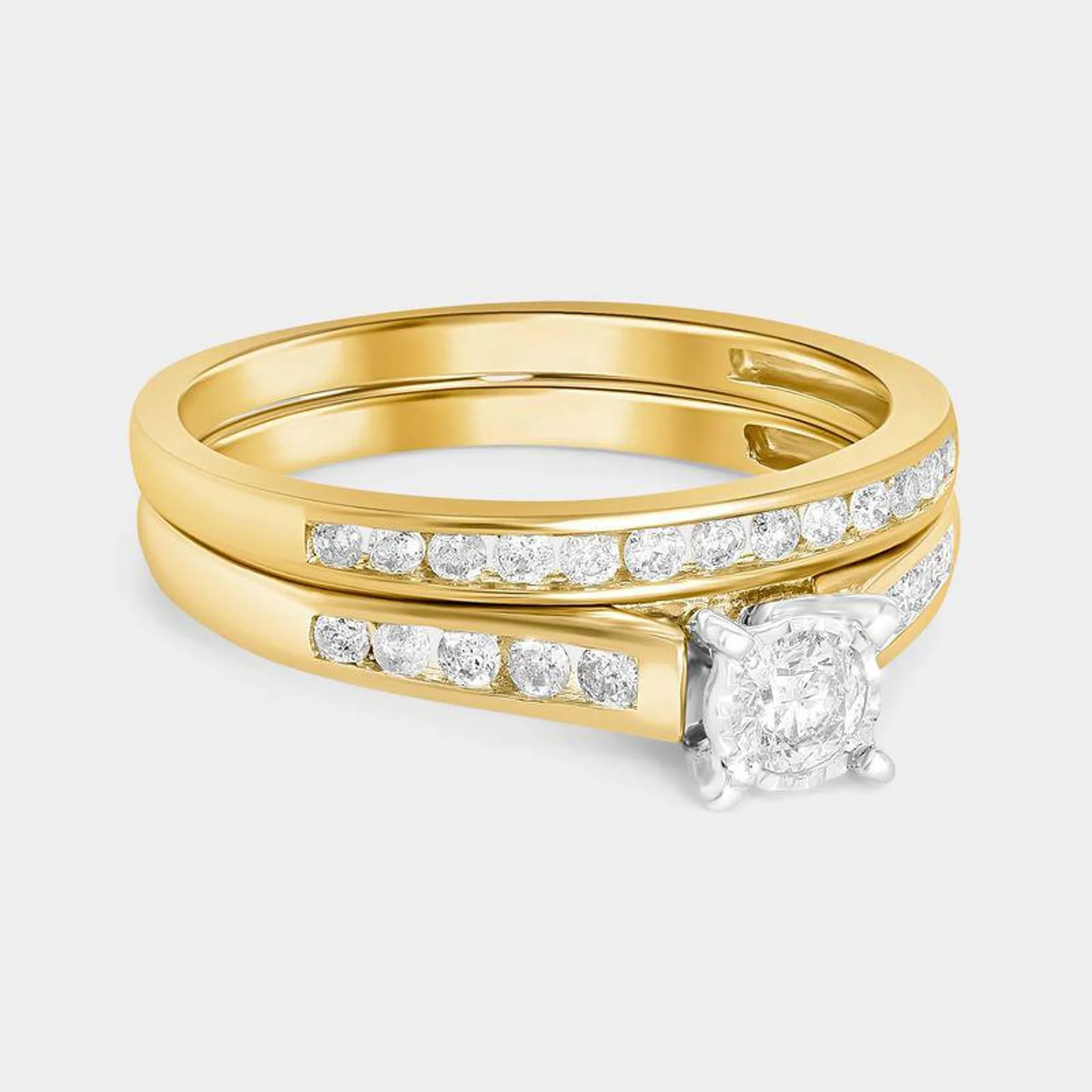 Yellow Gold 0.47ct Diamond Illusion Solitaire Twinset Ring Valued at R29999