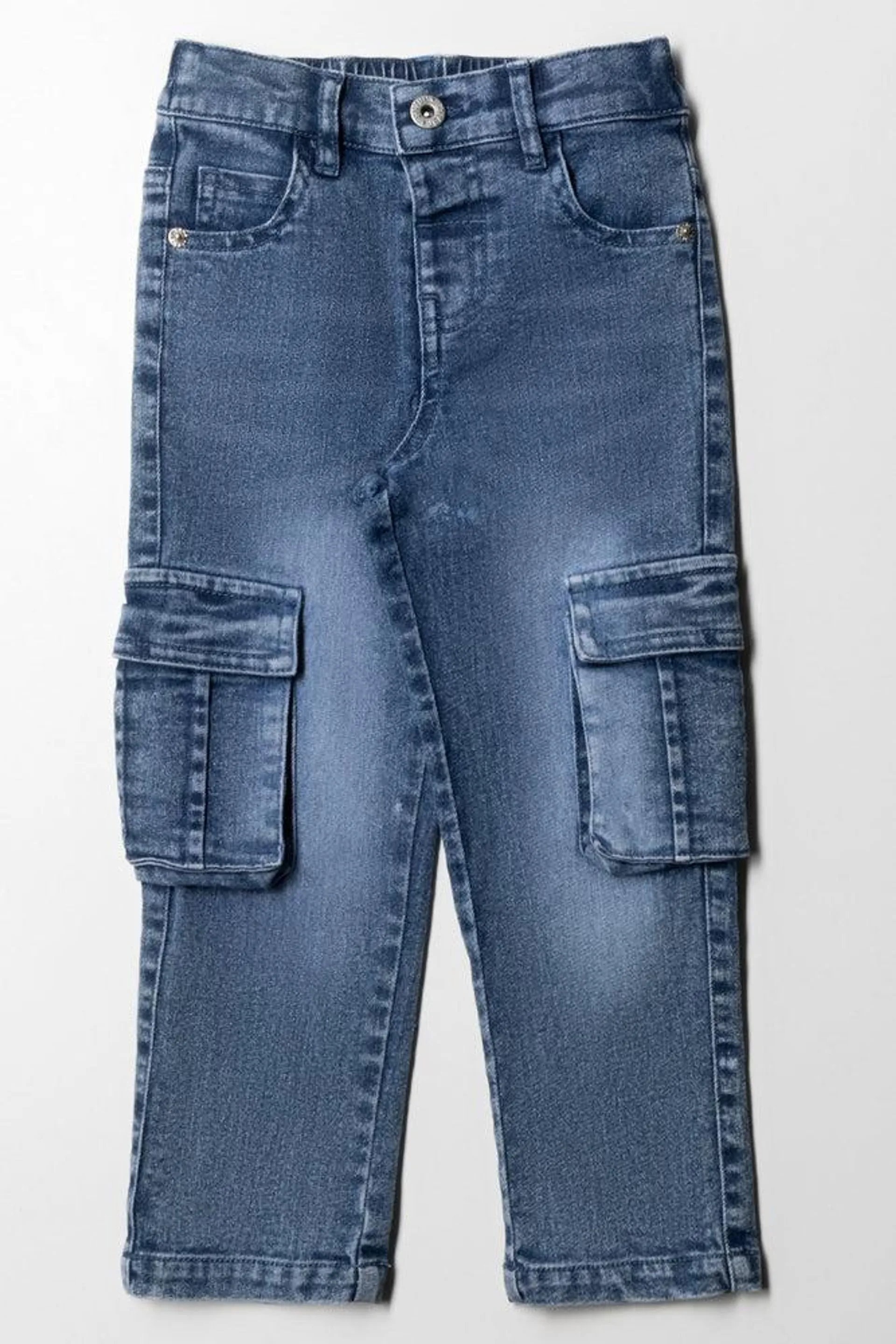 Cargo Straight Leg Denim Jeans Blue