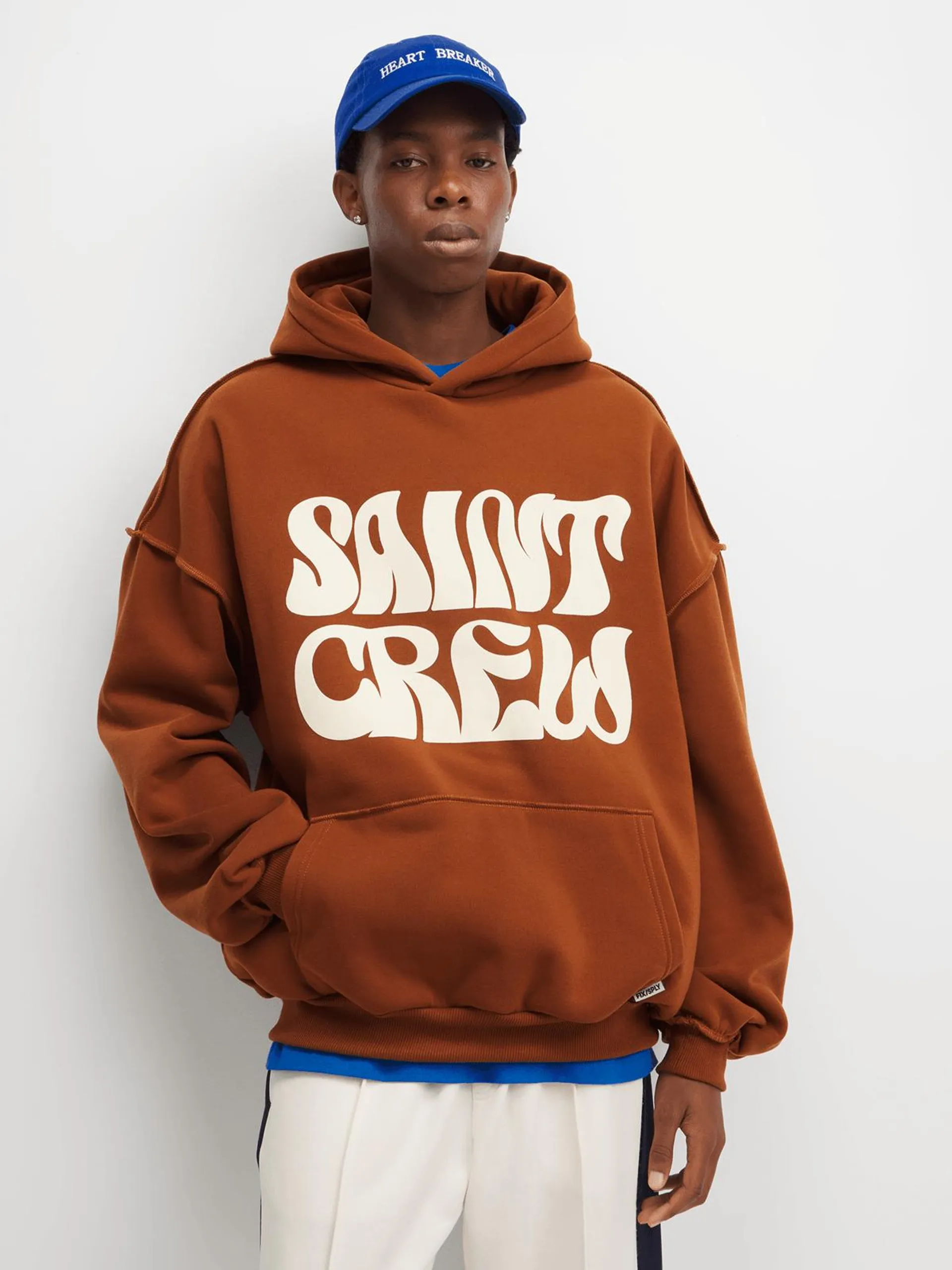 The FIX Men's Brown Oversized Graphic Print Hoodie