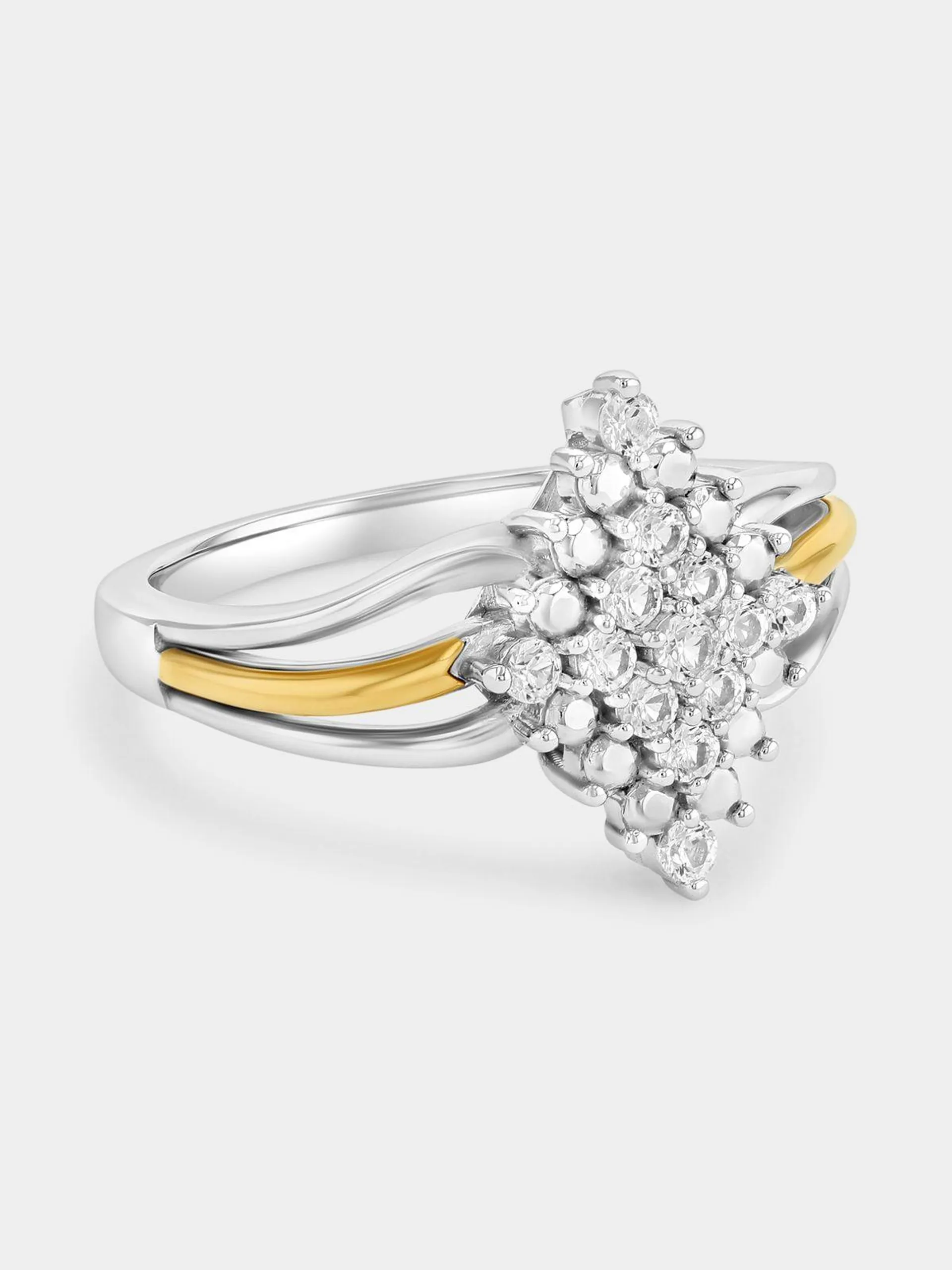 Yellow Gold & Sterling Silver White Sapphire Marquise Cluster Ring