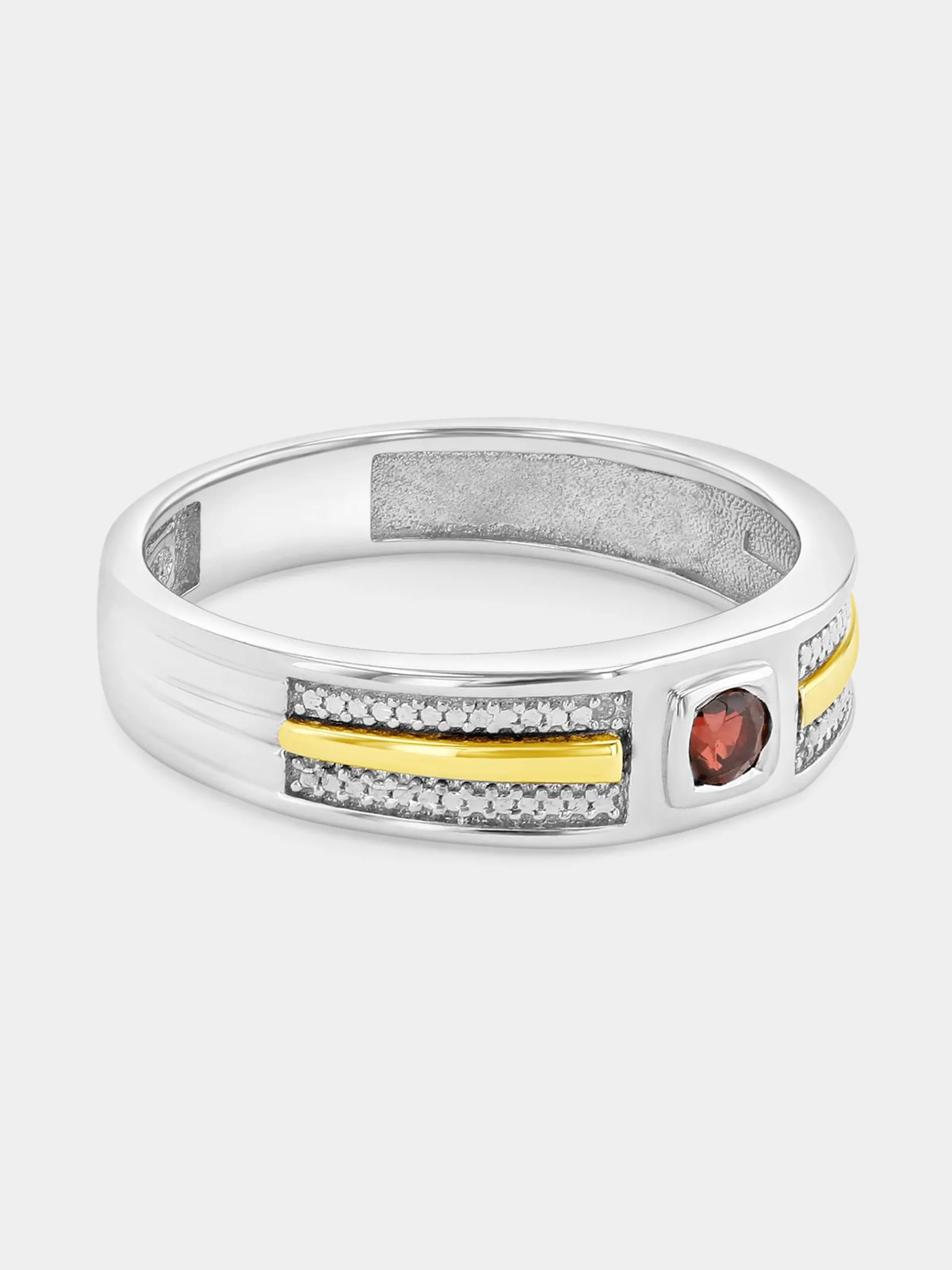 Yellow Gold & Sterling Silver Garnet Solitaire Square Two-Tone Ring