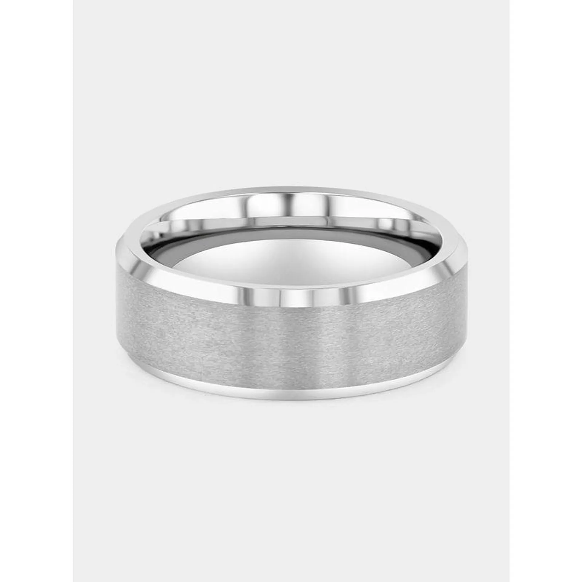 Tungsten Brushed Centre Beveled Edge Ring