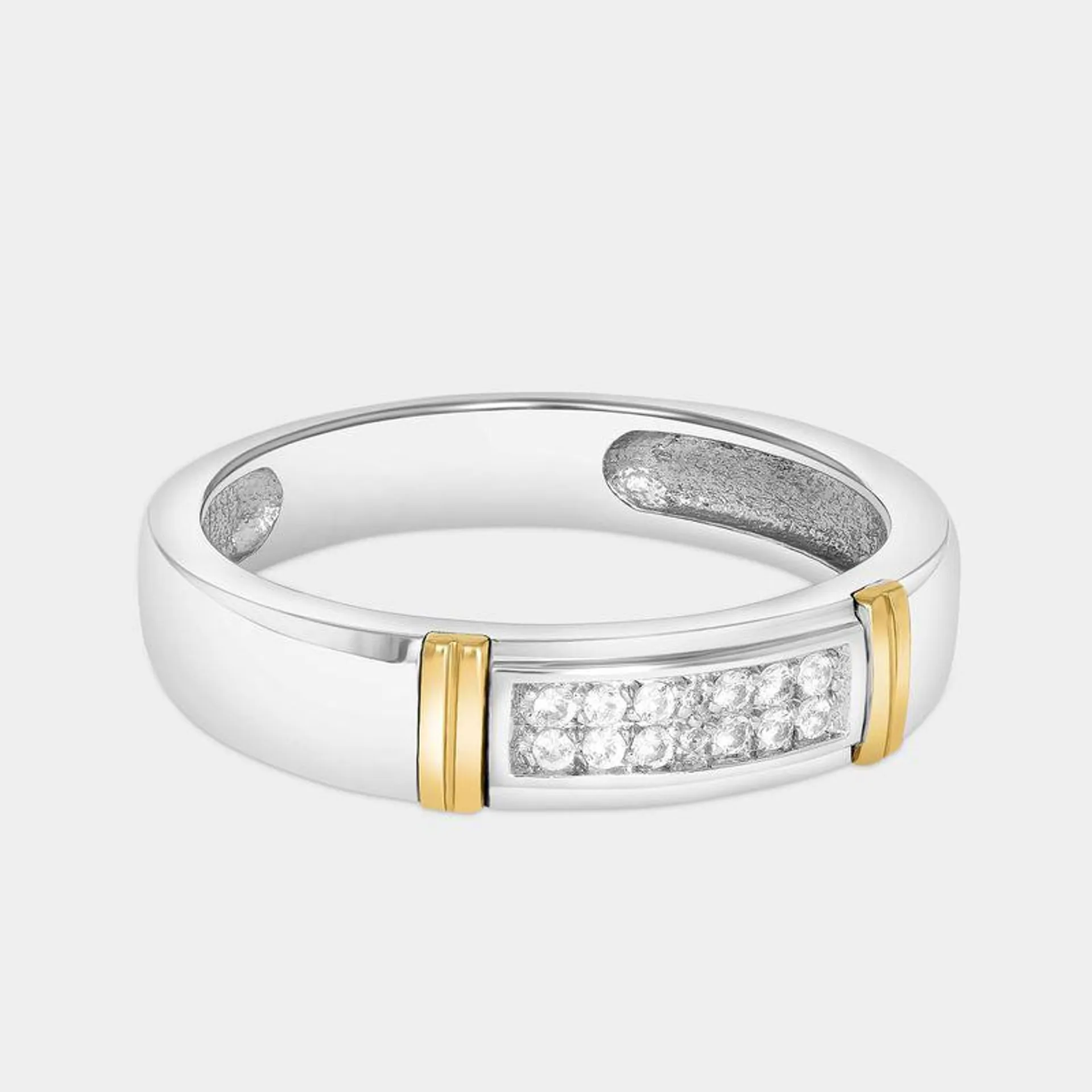 Yellow Gold & Sterling Silver Diamond Rectangle Pavé Ring