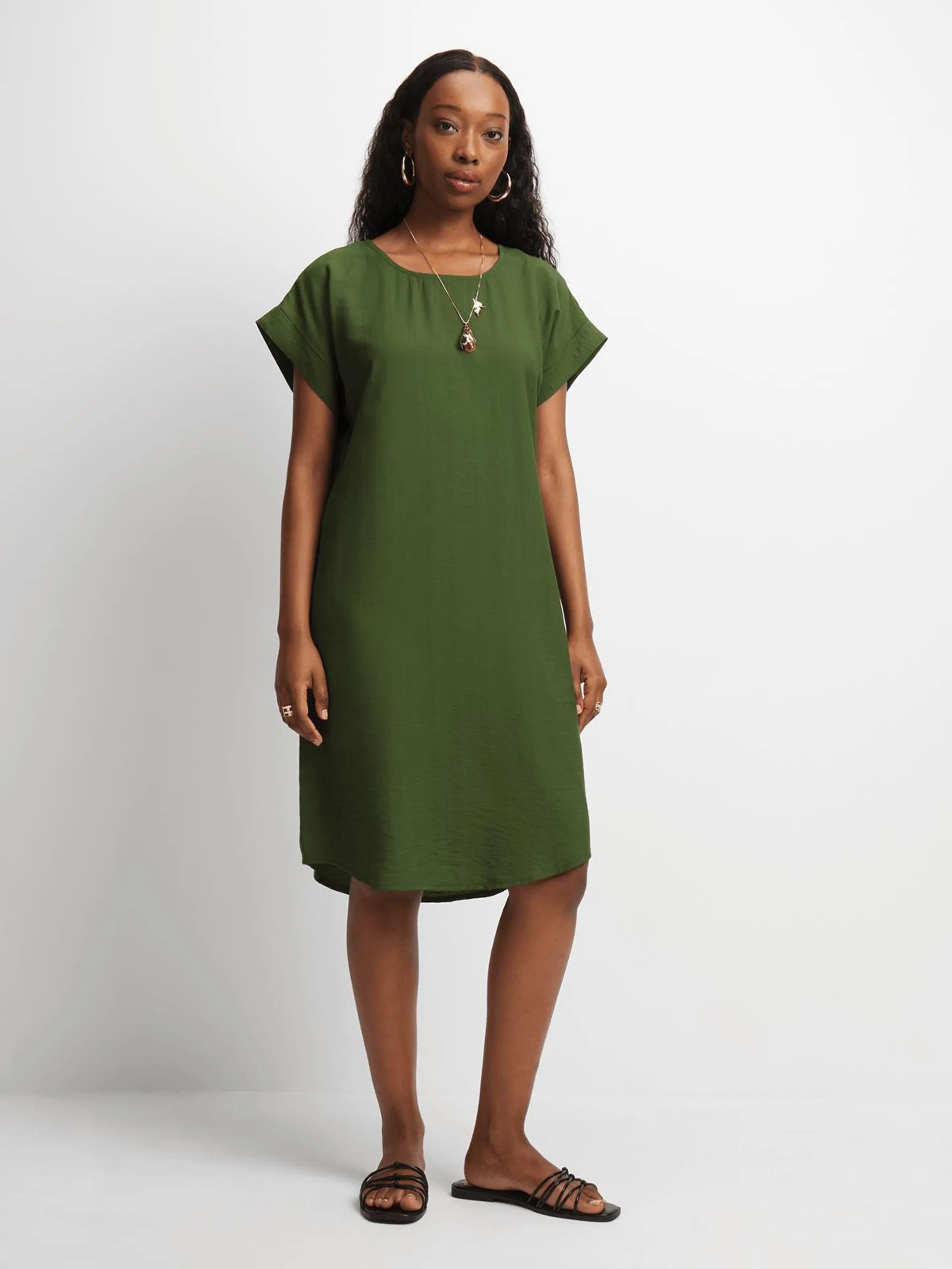 Jet Women's Olive Easy Sleeved Woven Dress