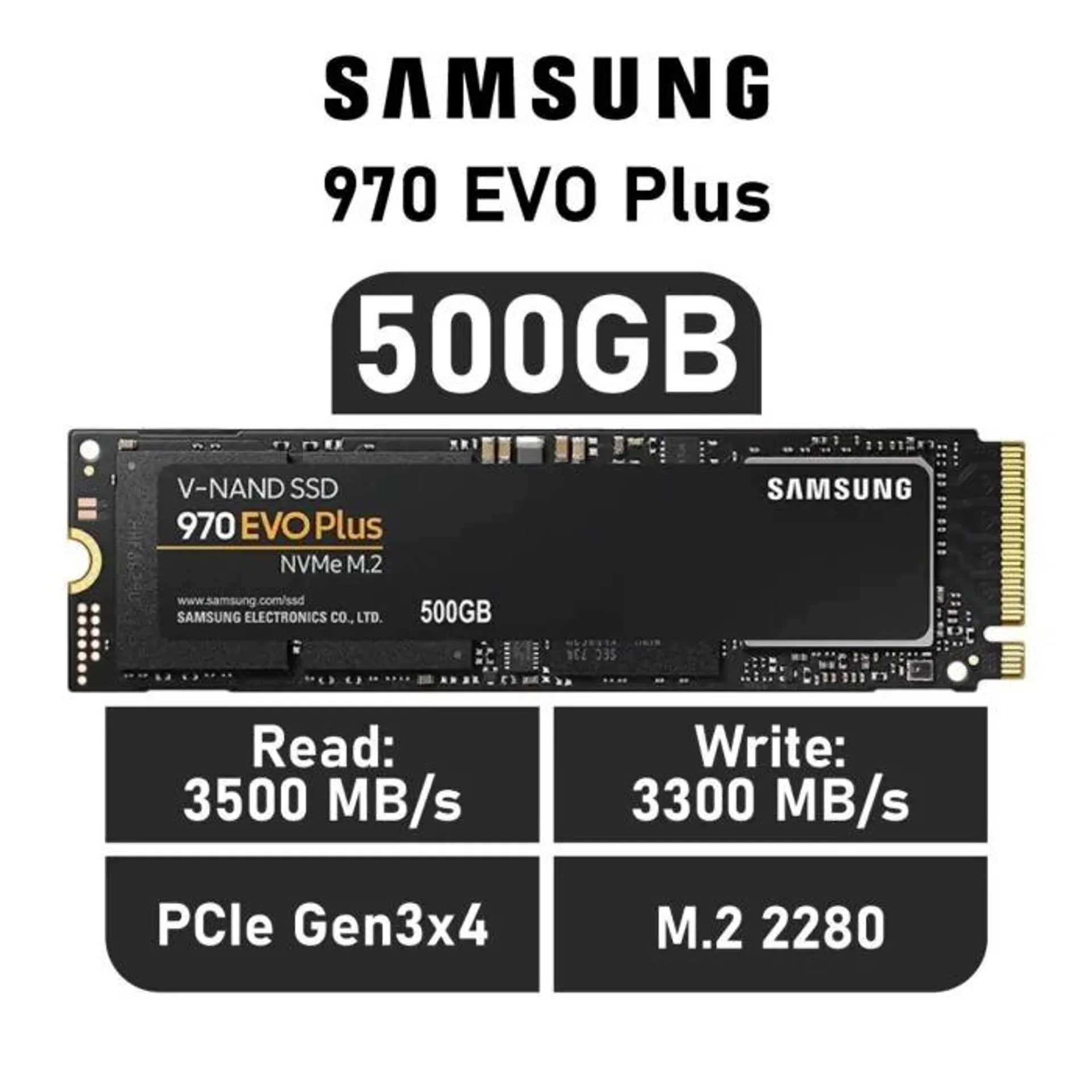 Samsung 970 EVO Plus 500GB PCIe Gen3x4 MZ-V7S500BW M.2 2280 Solid State Drive