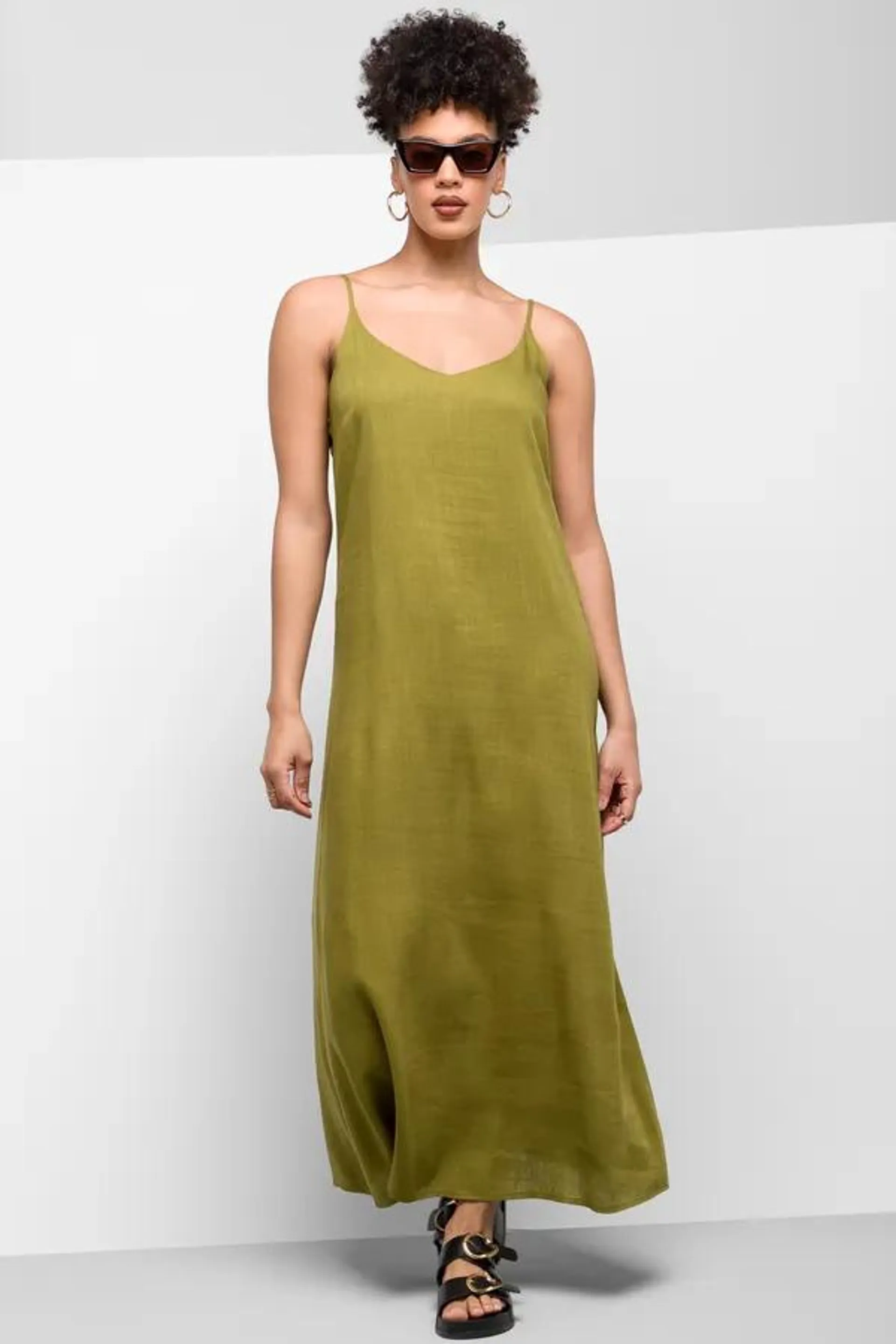 Strappy slip dress green