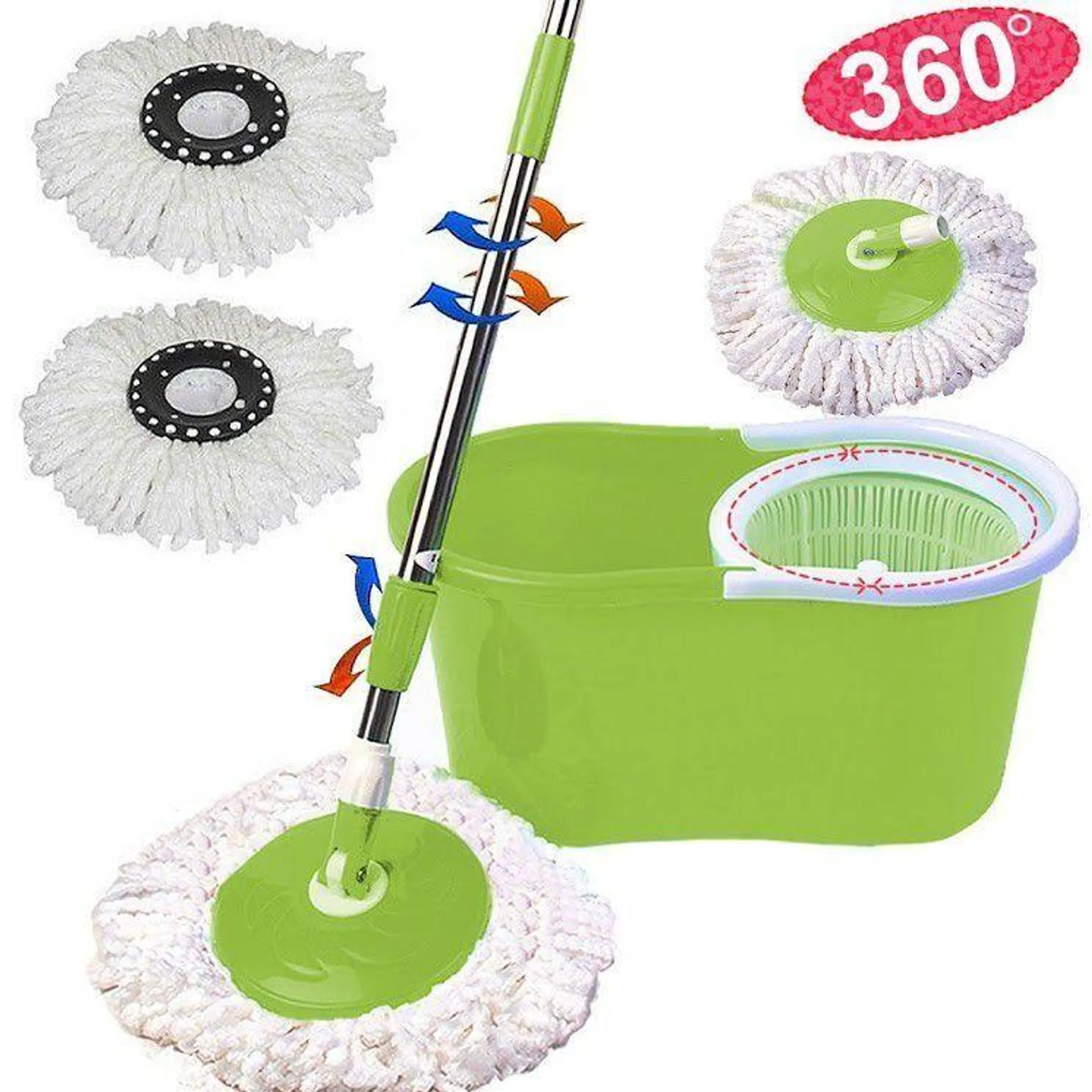 Rotating 360° Magic Spin Mop And Plastic Bucket Set-Green - Blue