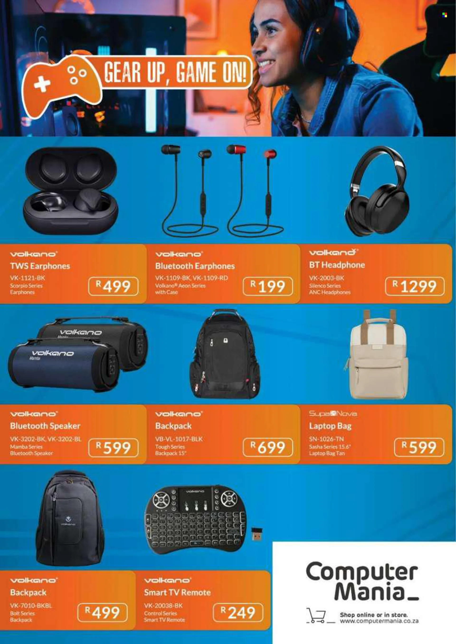 Computer Mania catalogue  - 01/07/2022 - 31/07/2022 - Sales products - bag, laptop, computer, speaker, bluetooth speaker, headphones, Volkano, backpack. Page 60.