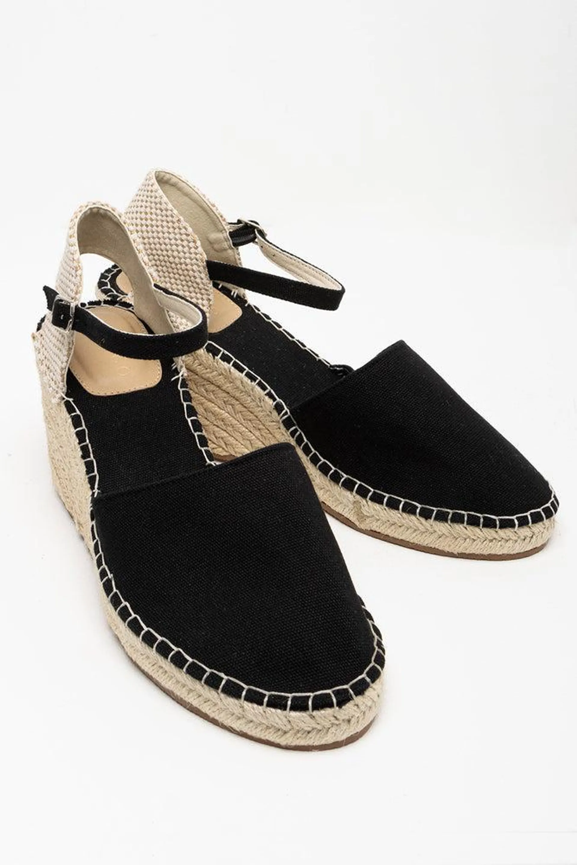 Ankle Strap Espadrille Wedge Black