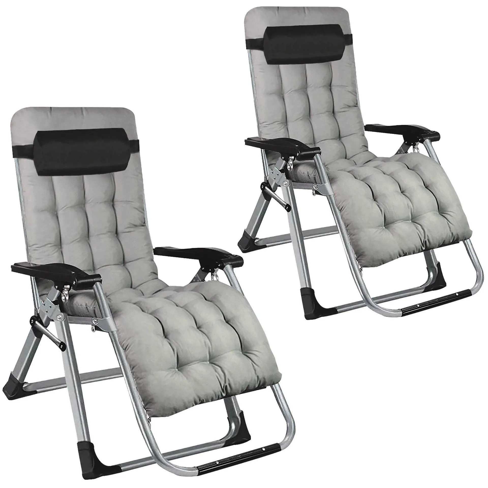 Folding Recliner Lounger Chair With Detachable Cushion - Set of 2