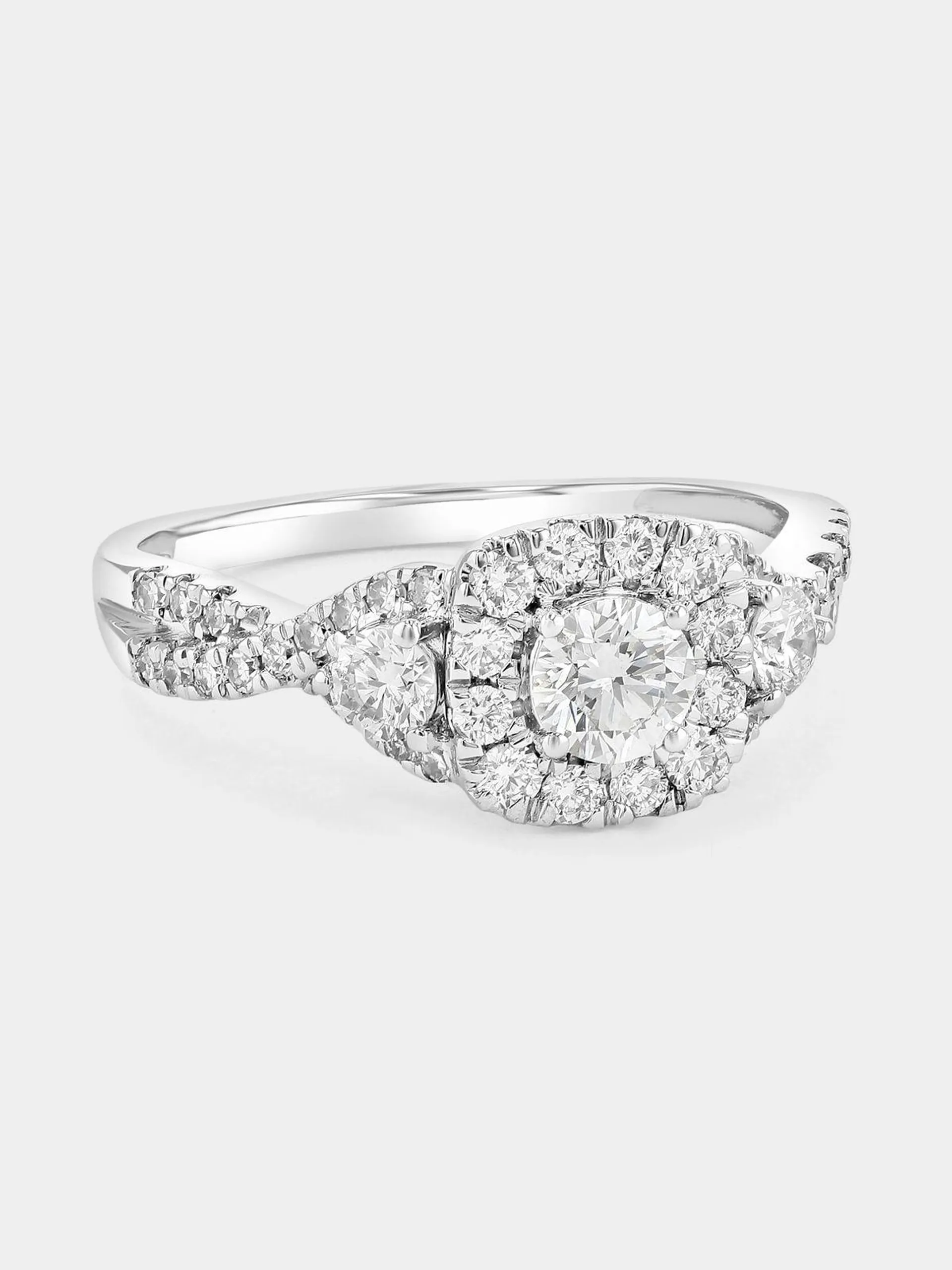 White Gold 1ct Lab Grown Diamond Cushion Trilogy Ring