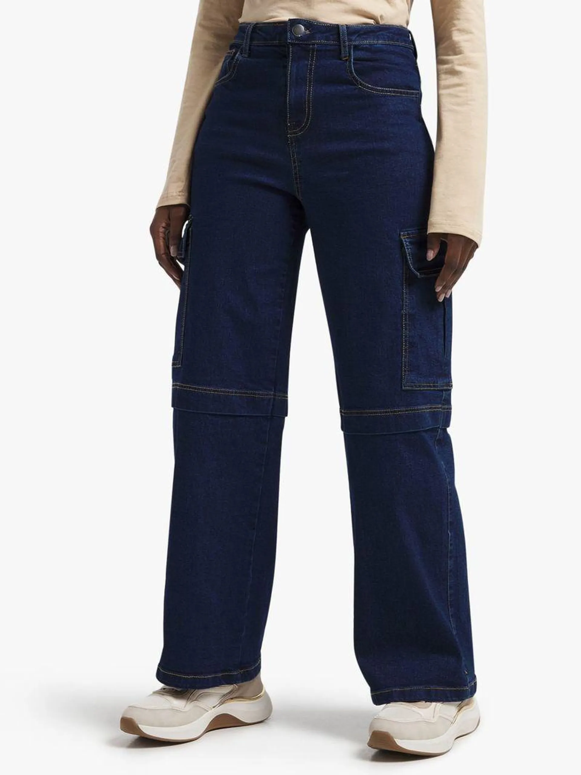 Jet Women's Mid Blue Cargo Denim Pants