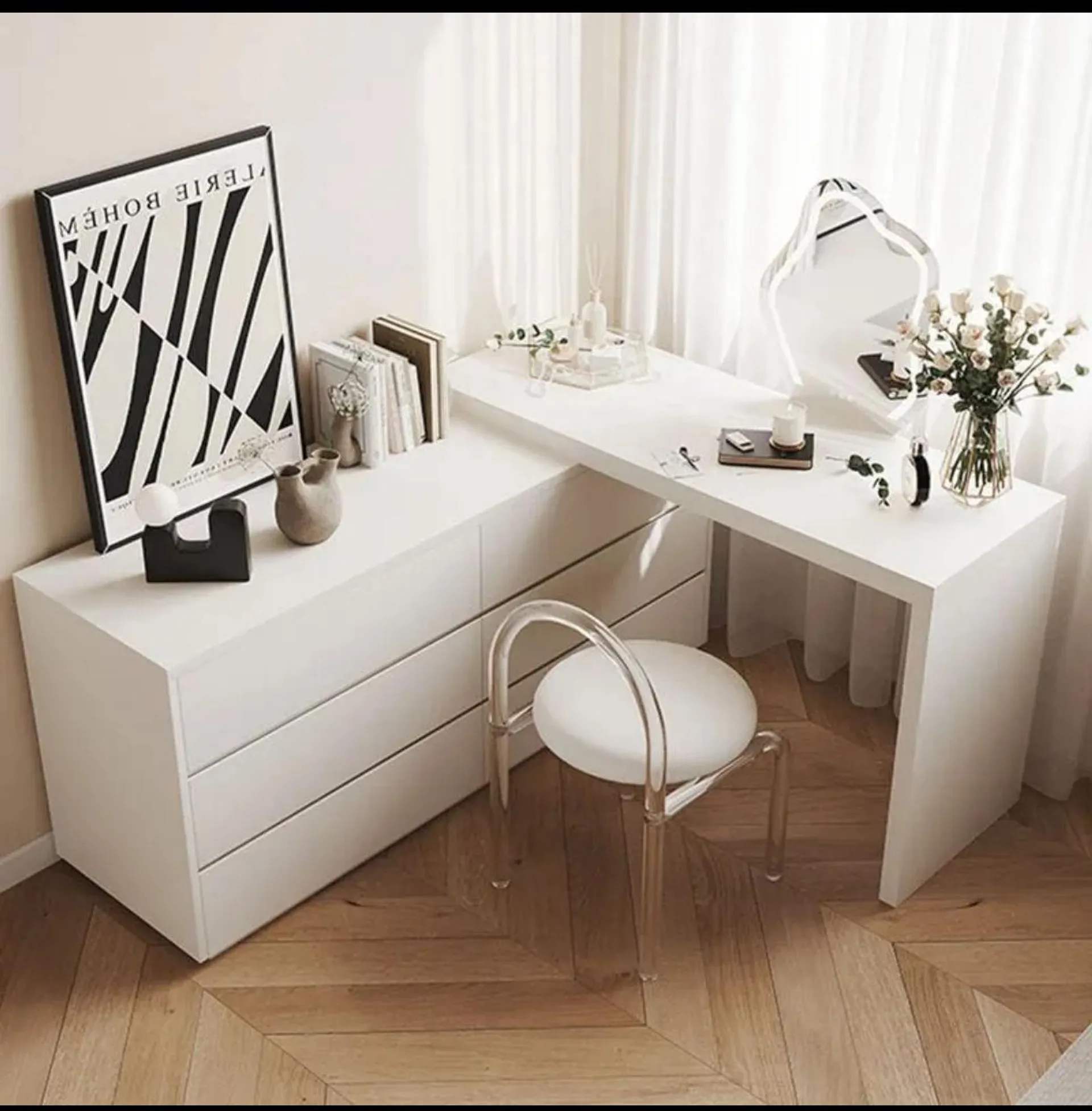 EFURN- Amiee vanity dresser with stool and mirror