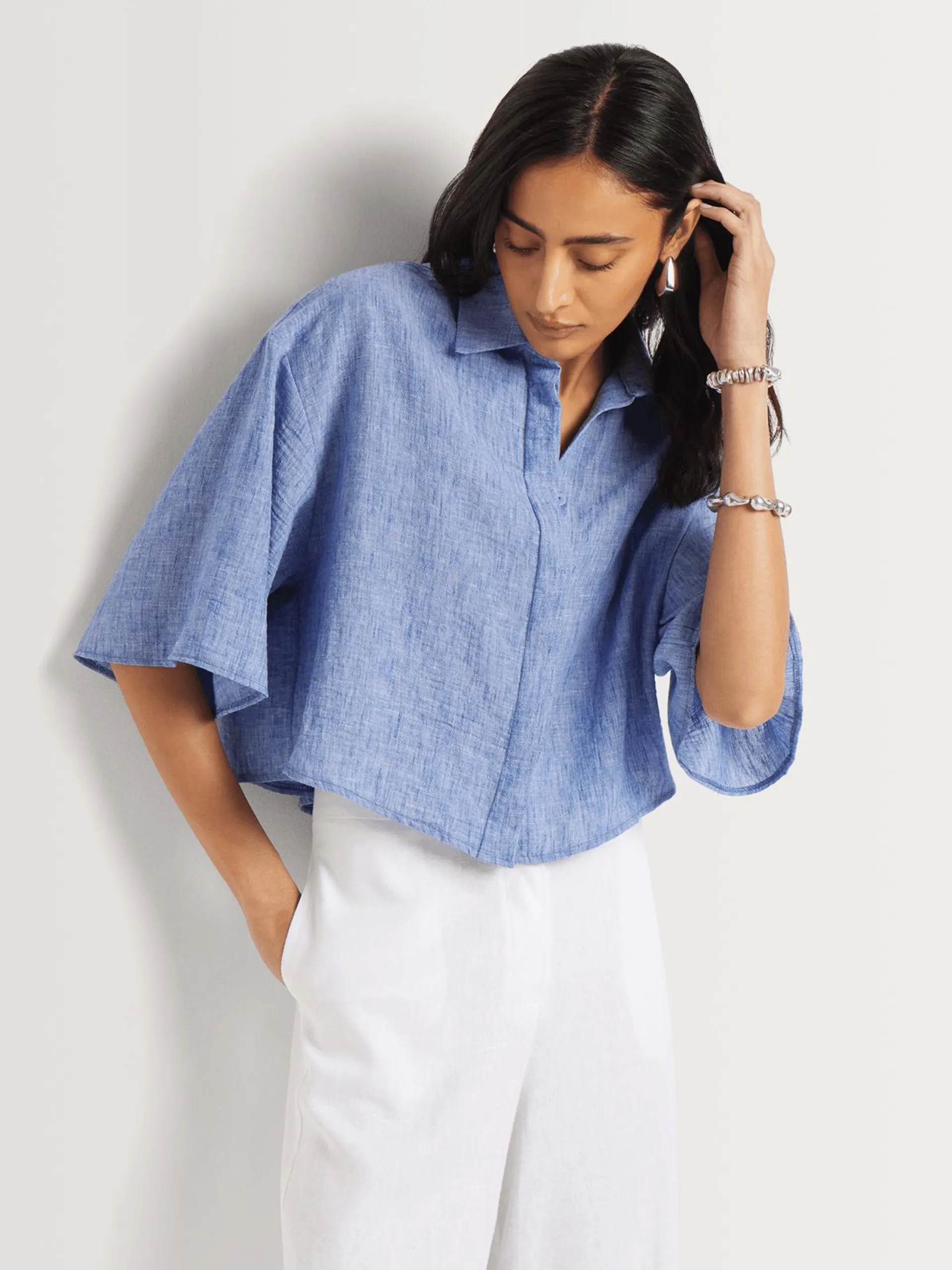 Concealed Button Cropped Shirt