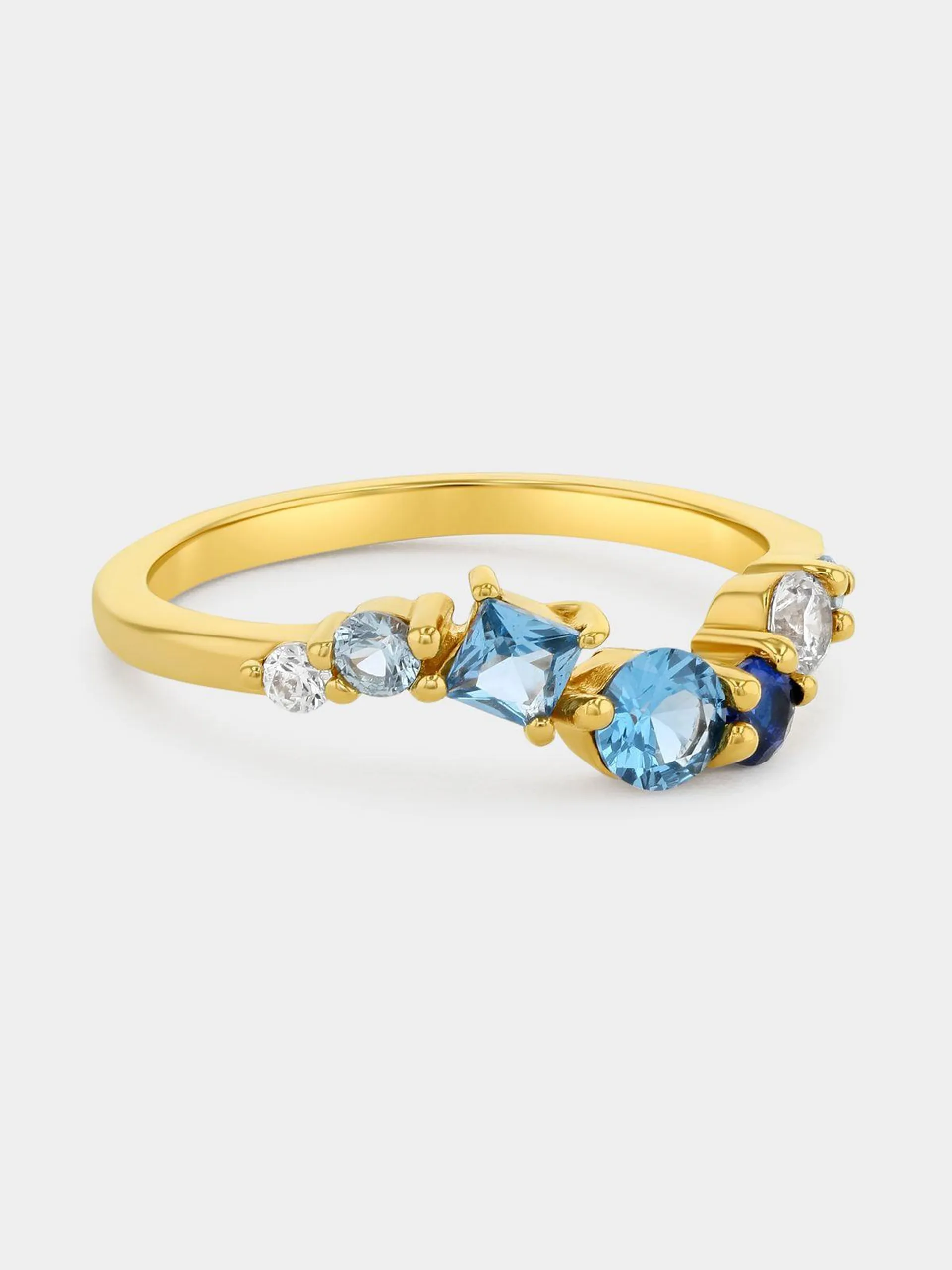 Gold Plated Sterling Silver Blue Cubic Zirconia Scatter Ring