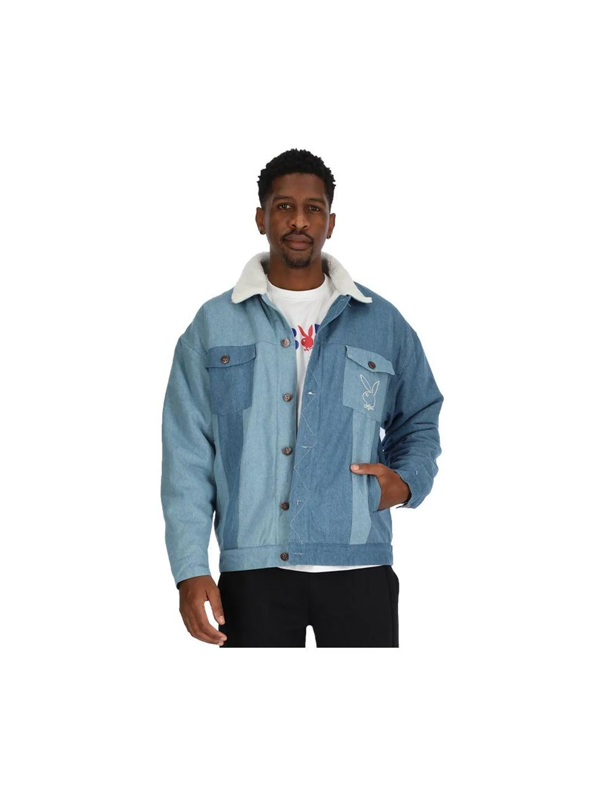 Playboy Two-Tone Masthead Mens Denim Jacket Mid Blue