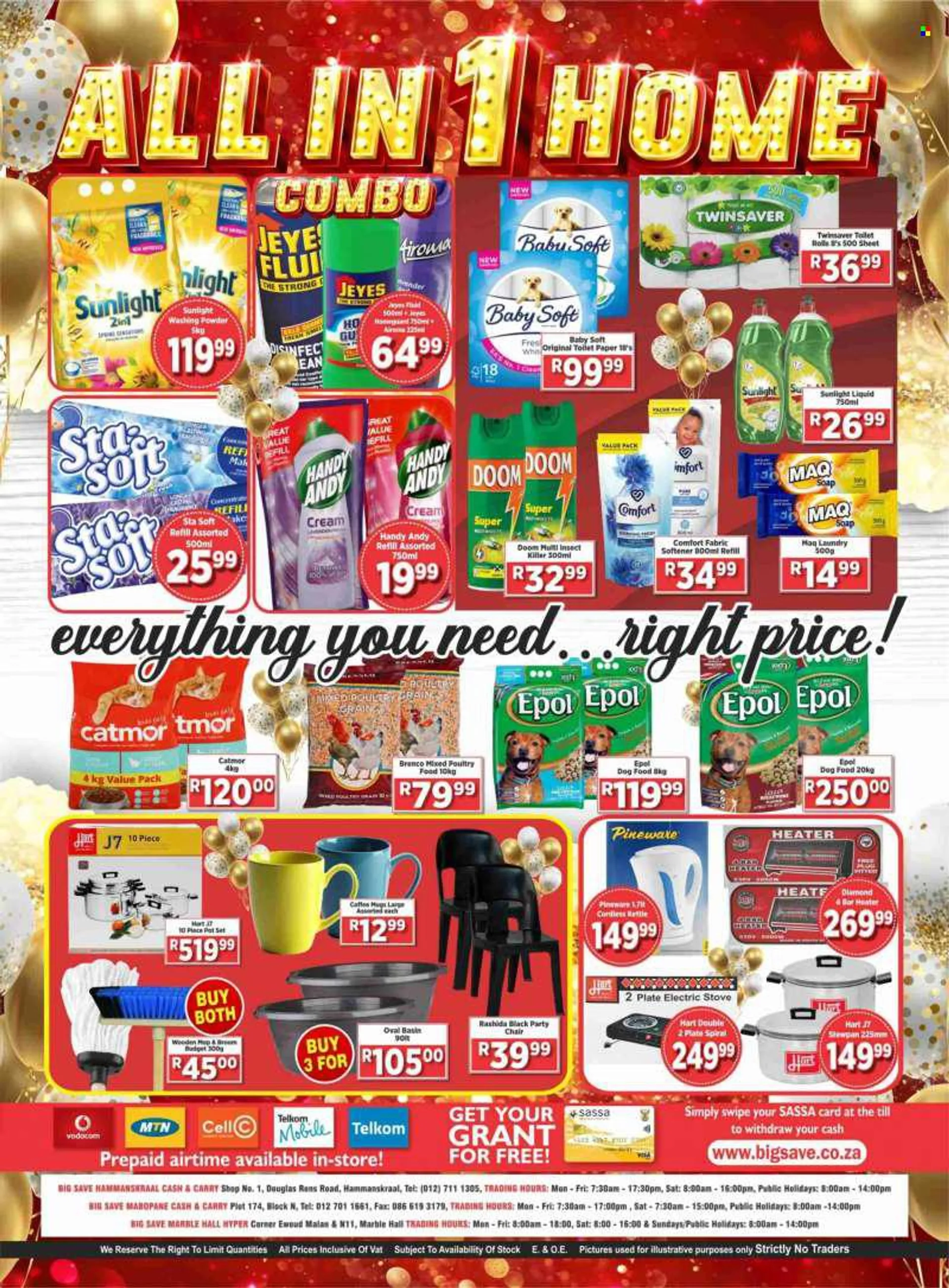 Big Save catalogue  - 28/06/2022 - 09/07/2022 - Sales products - kettle, coffee, Baby Soft, toilet paper, fabric softener, laundry powder, Sunlight, Comfort softener, soap, conditioner, fragrance, insect killer, mop, broom, pot, plate, pot set, animal foo
