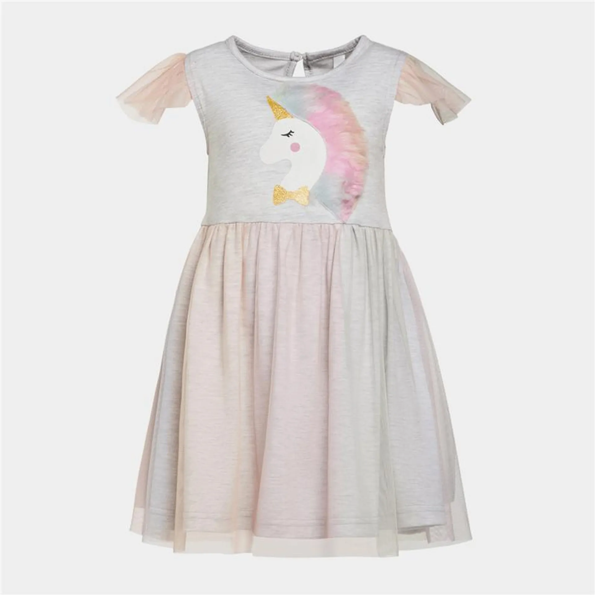 Older Girl's Grey Unicorn Tulle Party Dress