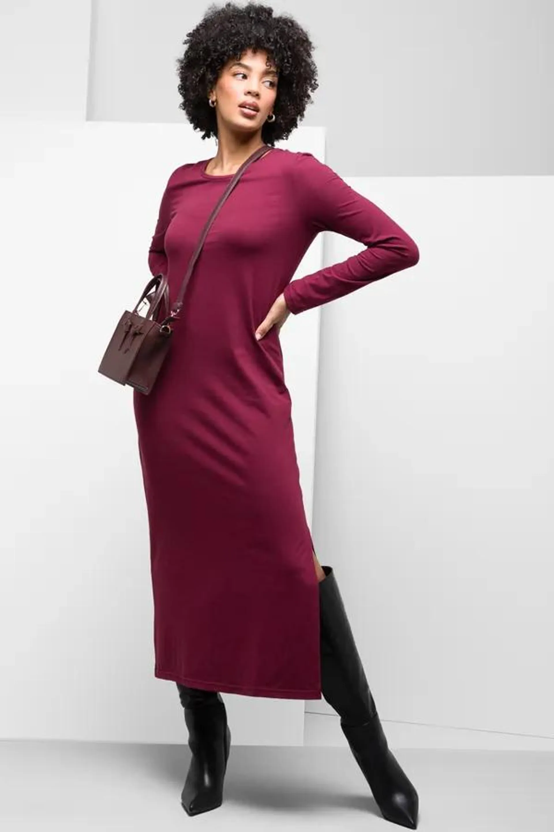 Long sleeve column dress red