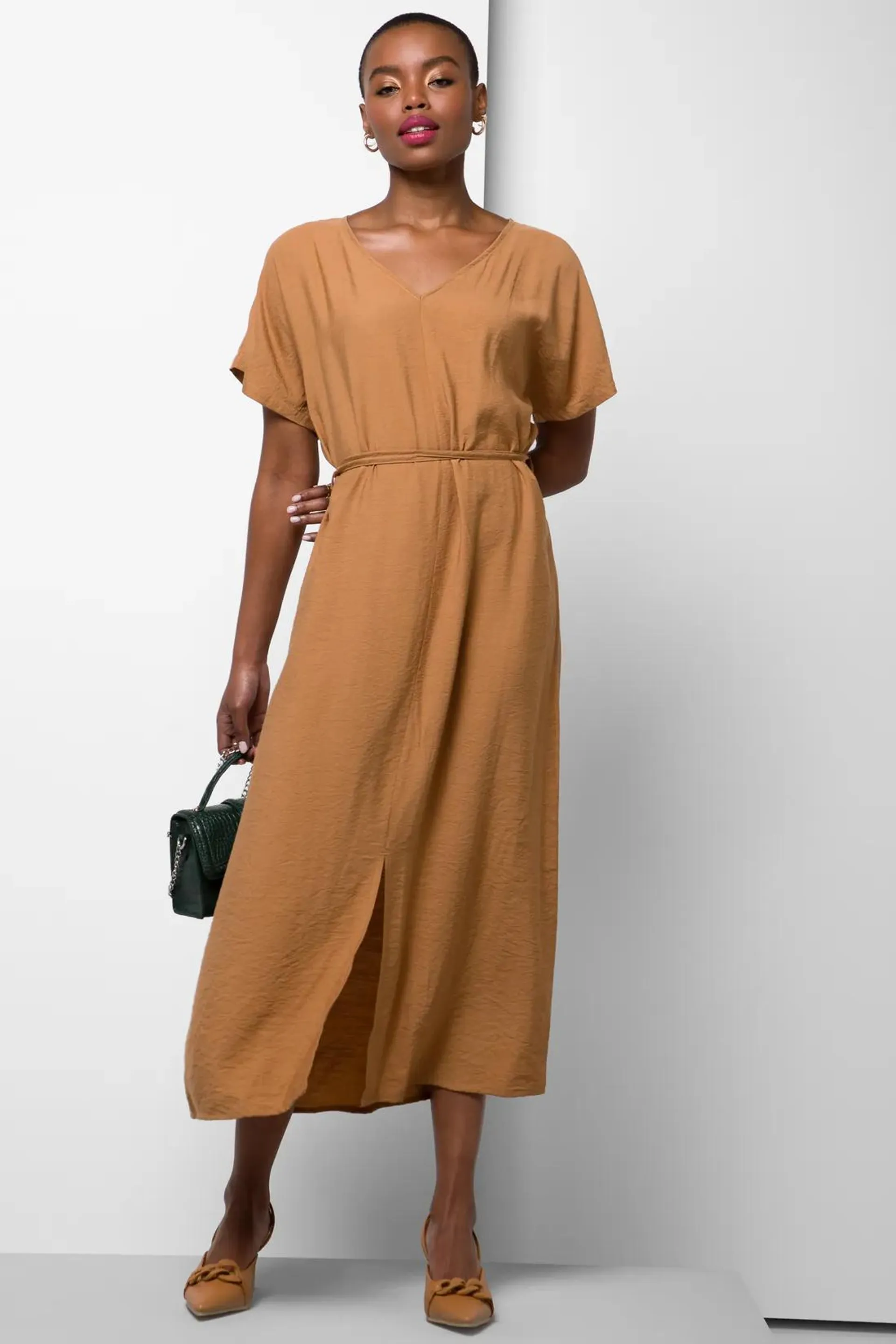 Belted kaftan dress brown