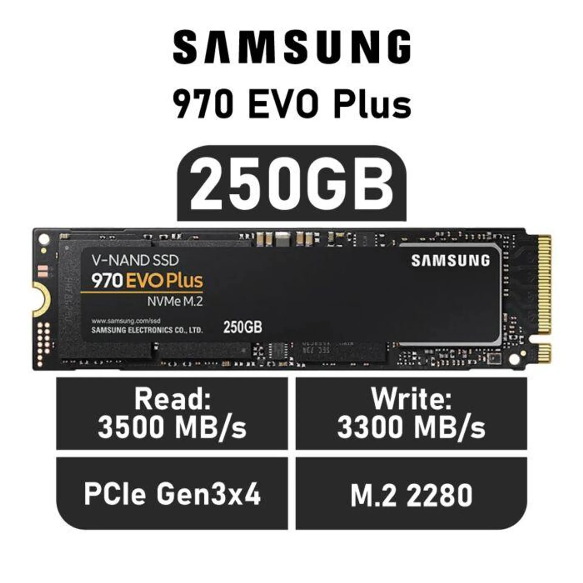 Samsung 970 EVO Plus 250GB PCIe Gen3x4 MZ-V7S250BW M.2 2280 Solid State Drive