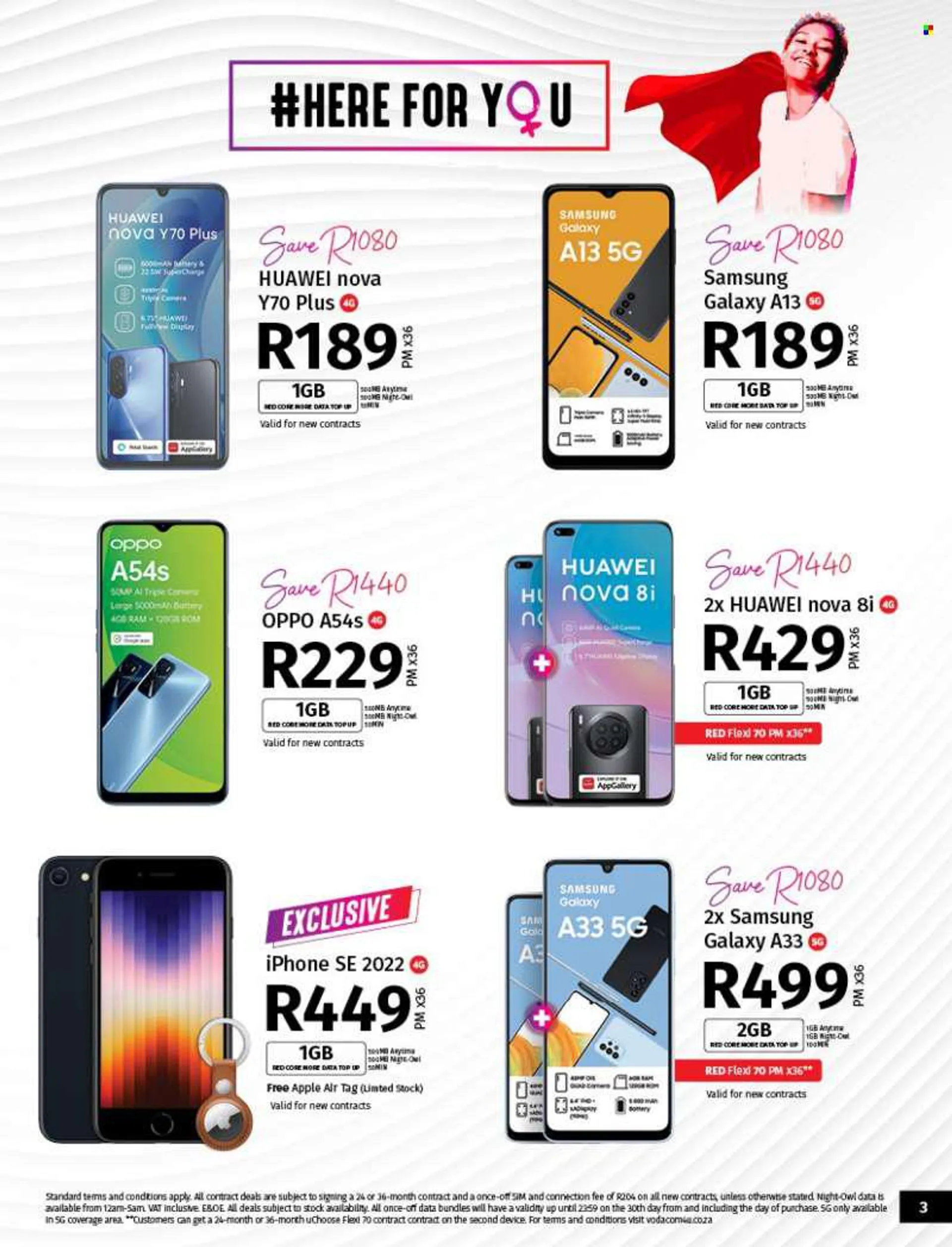 Vodacom catalogue  - 05/08/2022 - 06/09/2022 - Sales products - Apple, Huawei, Samsung Galaxy, Samsung, Oppo, iPhone, iPhone SE, Huawei Nova. Page 3.