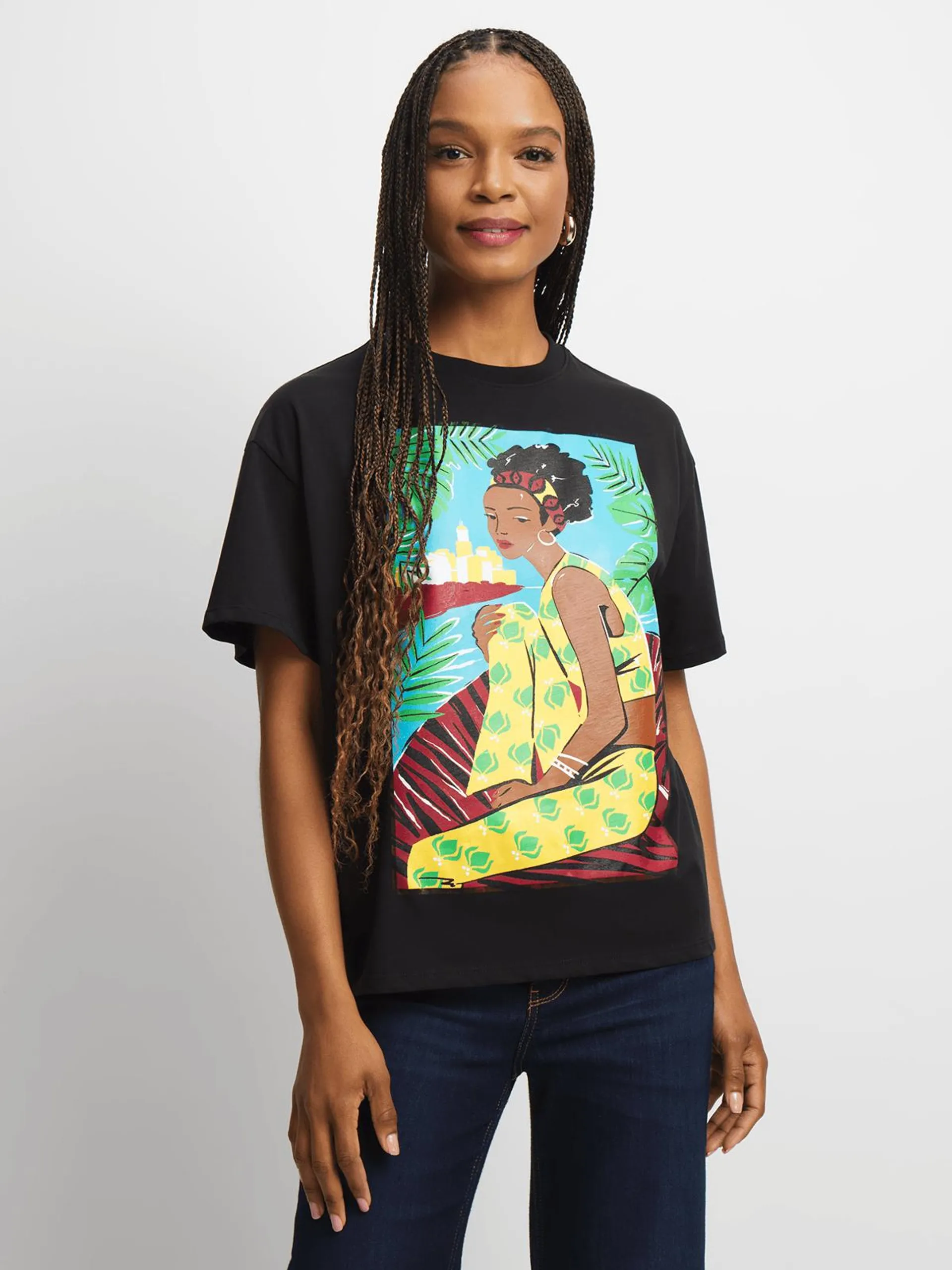 Women's Black Graphic Print T-Shirt