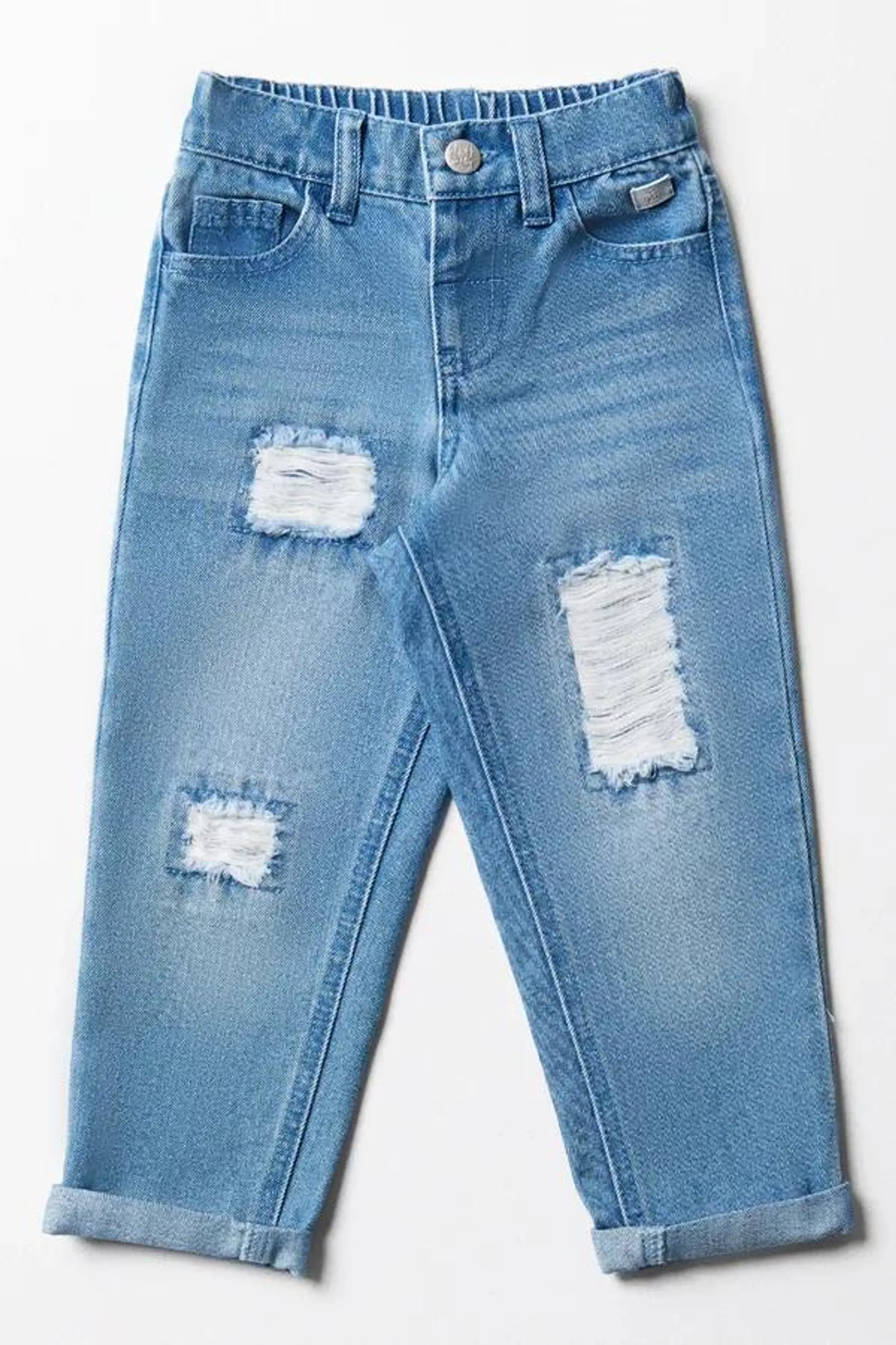 Ripped mini mom denim jeans blue