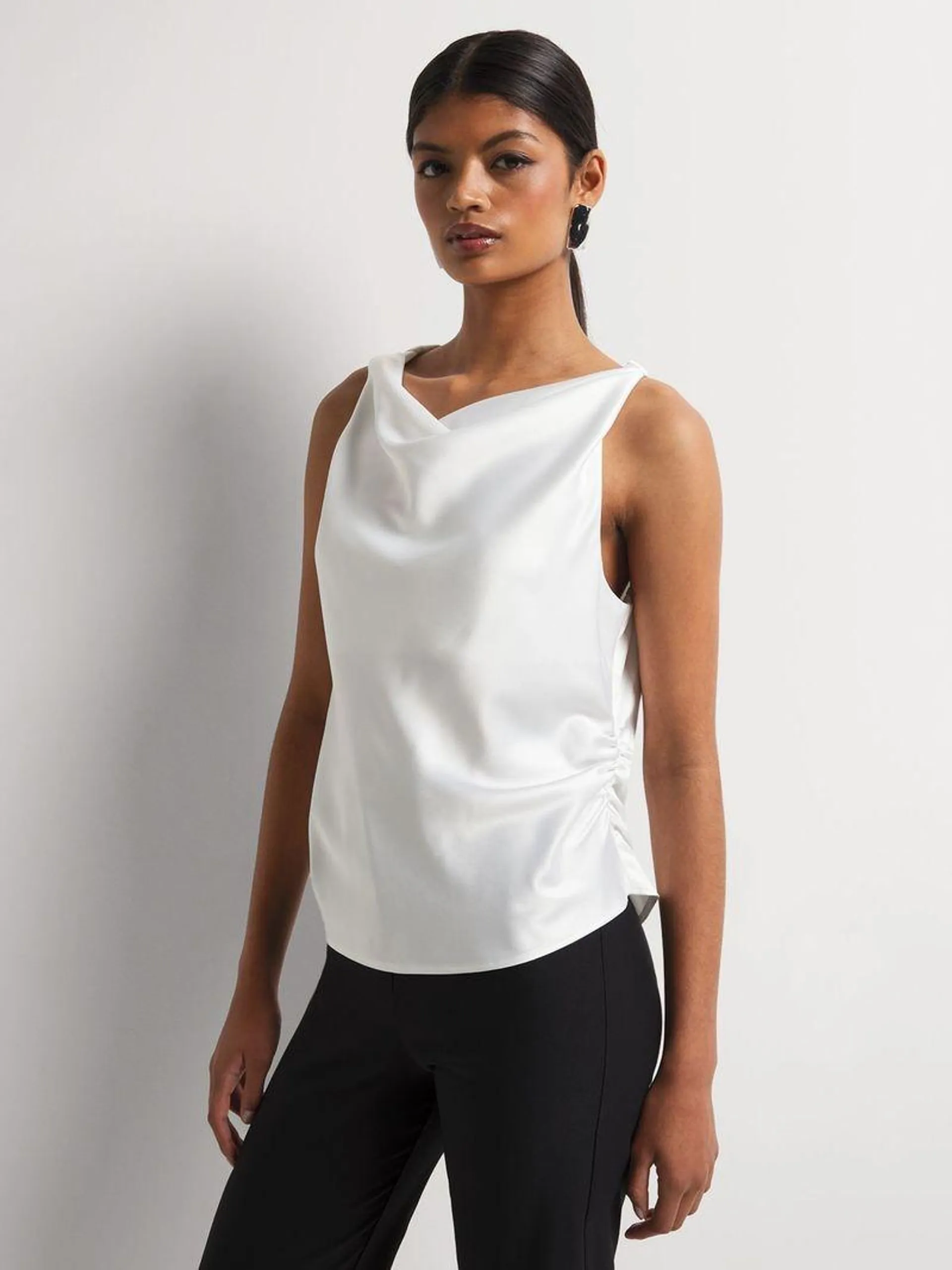 Satin High Neck Twist Top