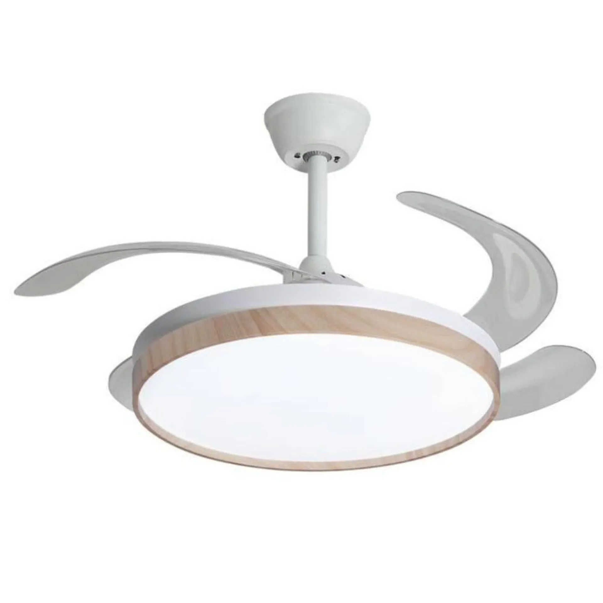 Ceiling Fan Light with Foldable Blades - White & Wood-Grain - FL093