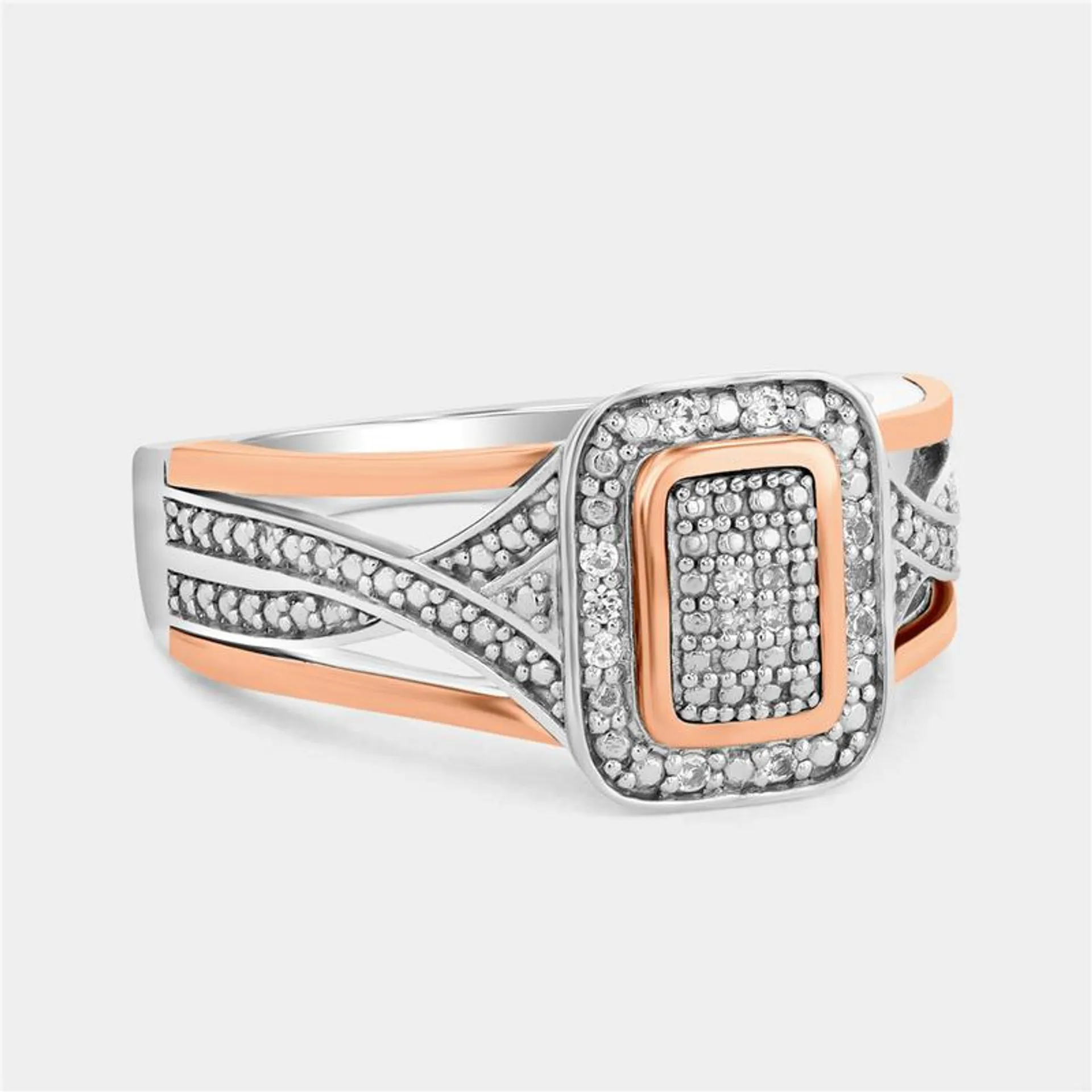 Rose Gold & Sterling Silver Diamond & Created Sapphire Rectangle Pavé Ring