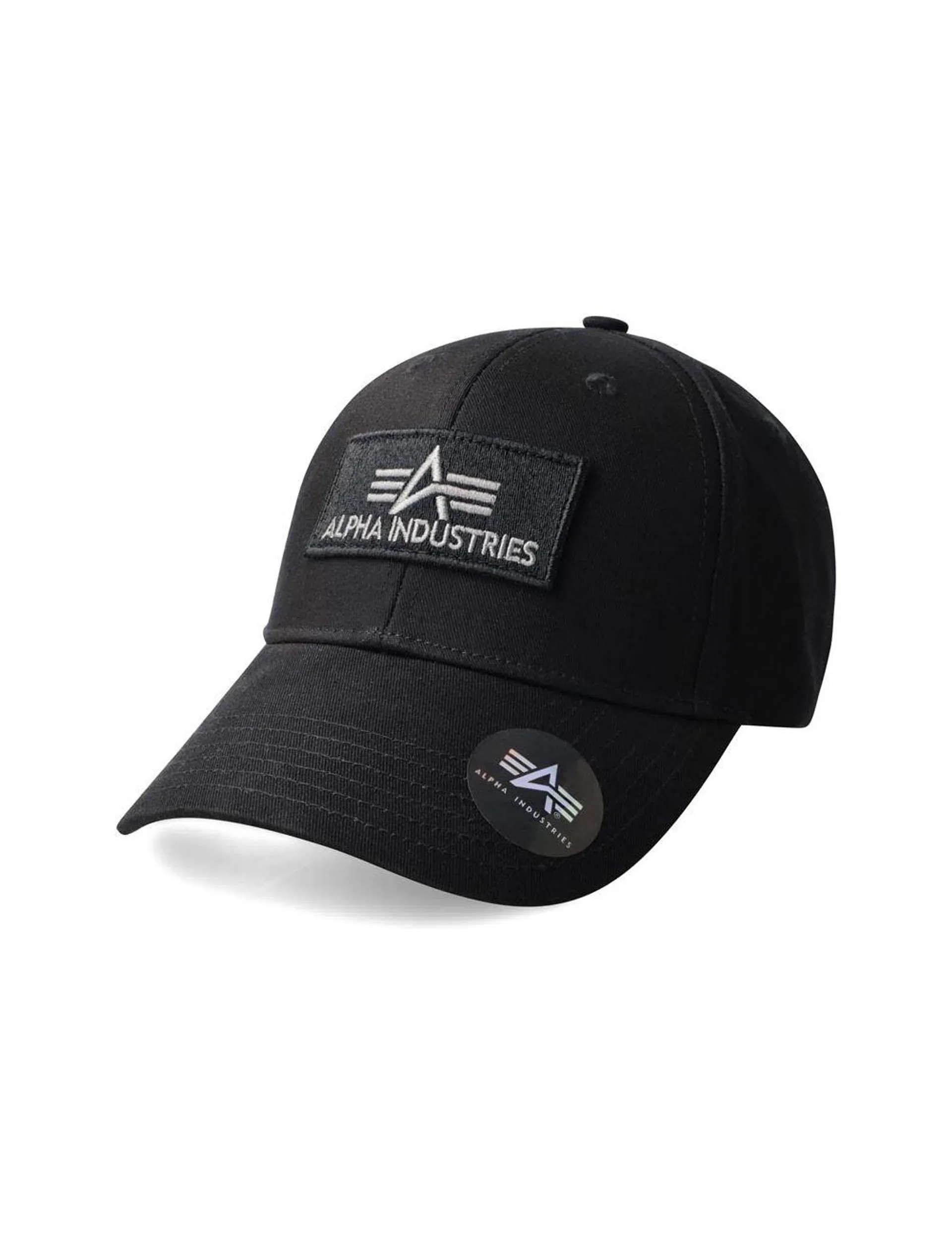 Alpha Industries Badge Peak Cap in Black.