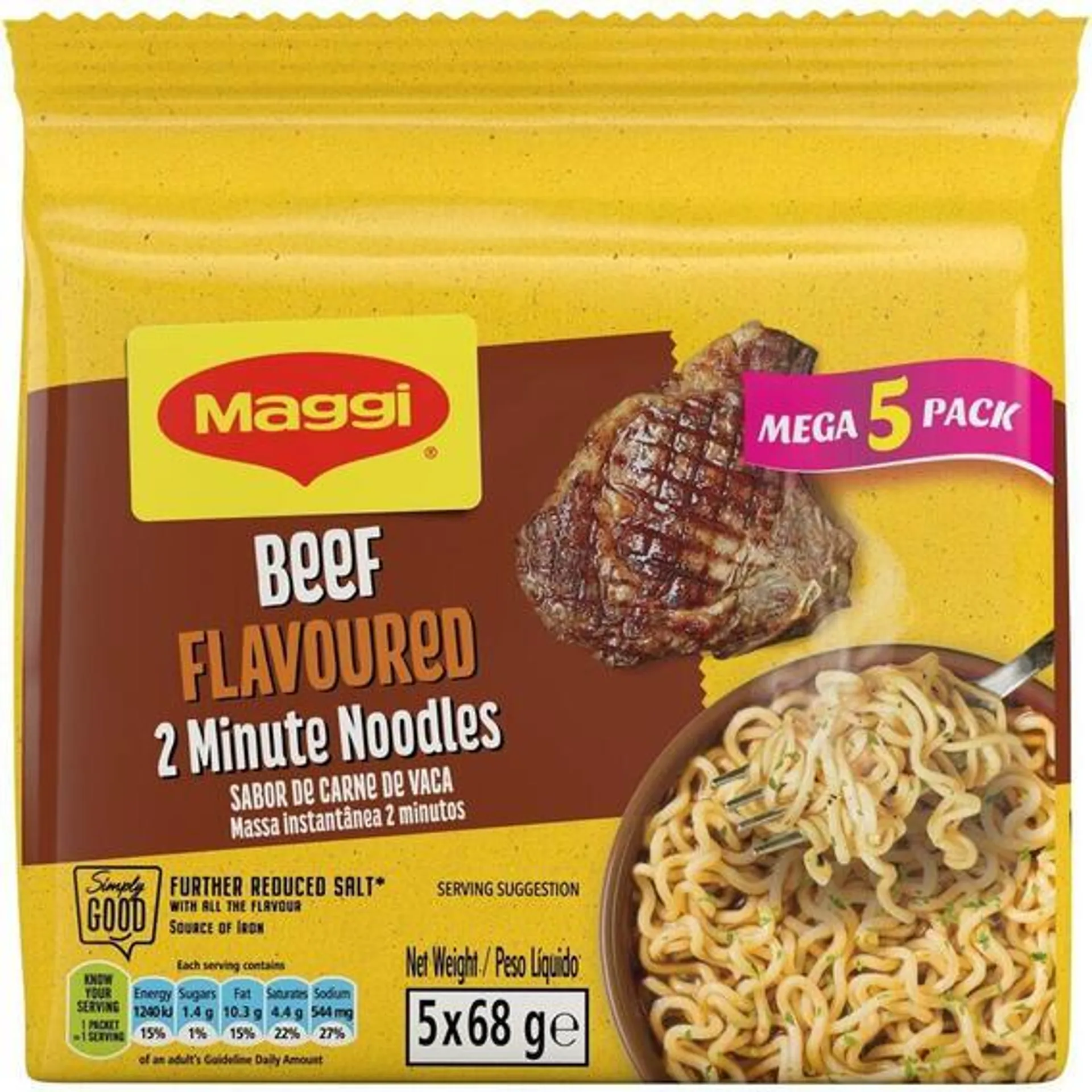 MAGGI 2 MINUTE NOODLES 5X68G BEEF 340, G